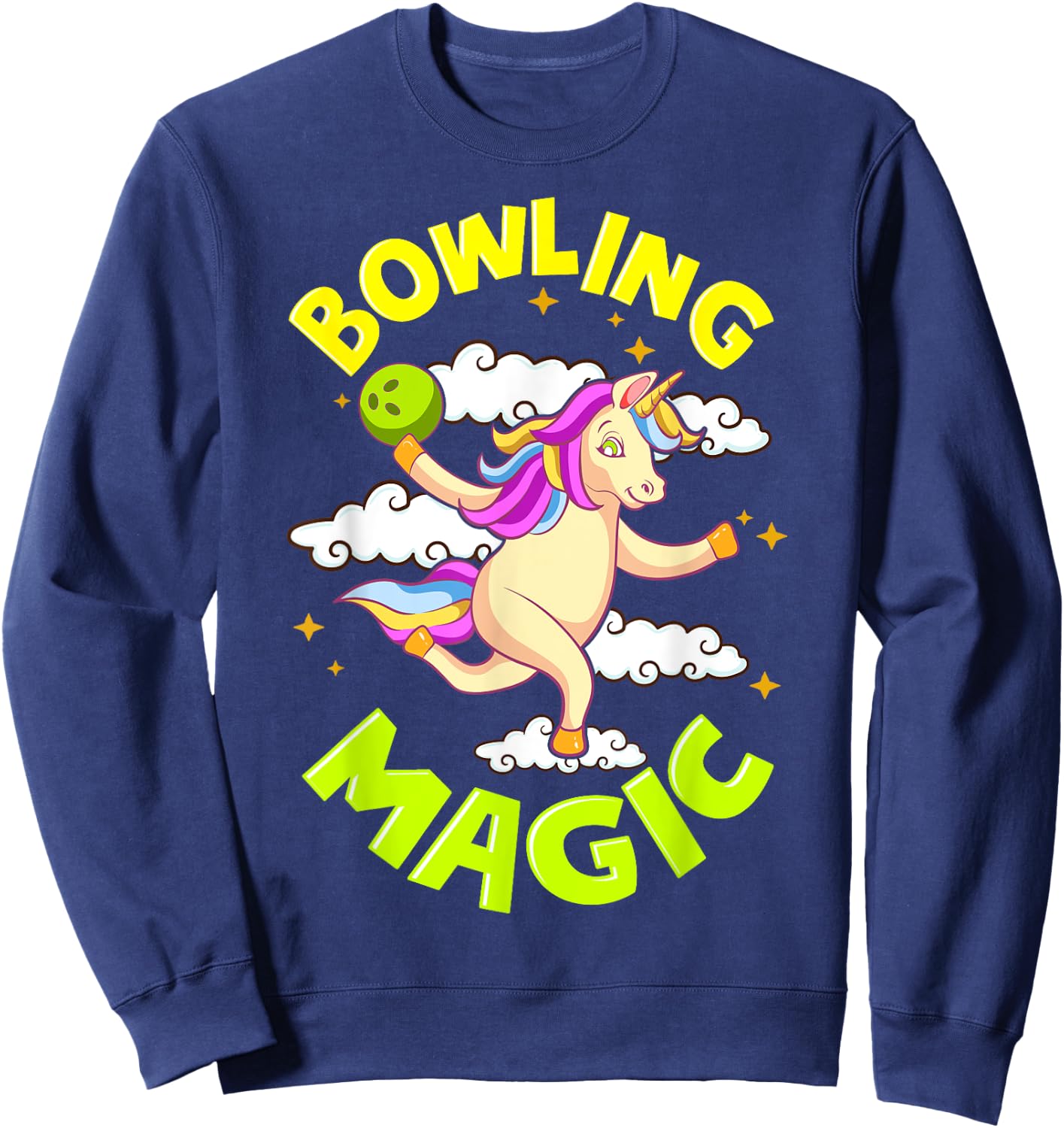 Funny Bowling Unicorn Design Gift Bowling Magic Outfit Sweatshirt - Sweatshirt | Navy