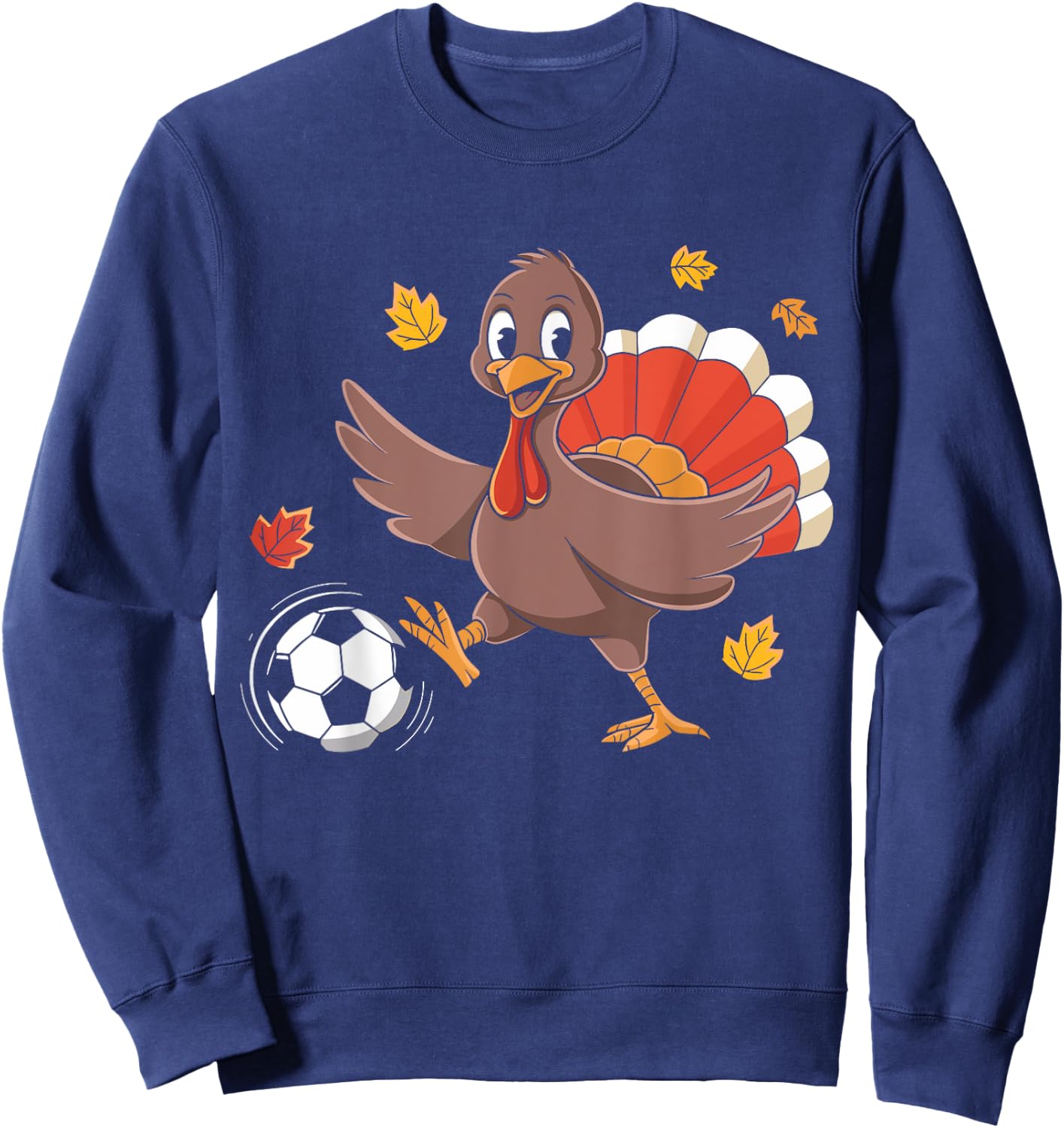 Funny Thanksgiving Turkey Playing Soccer For Boys Girls Sweatshirt - Sweatshirt | Navy