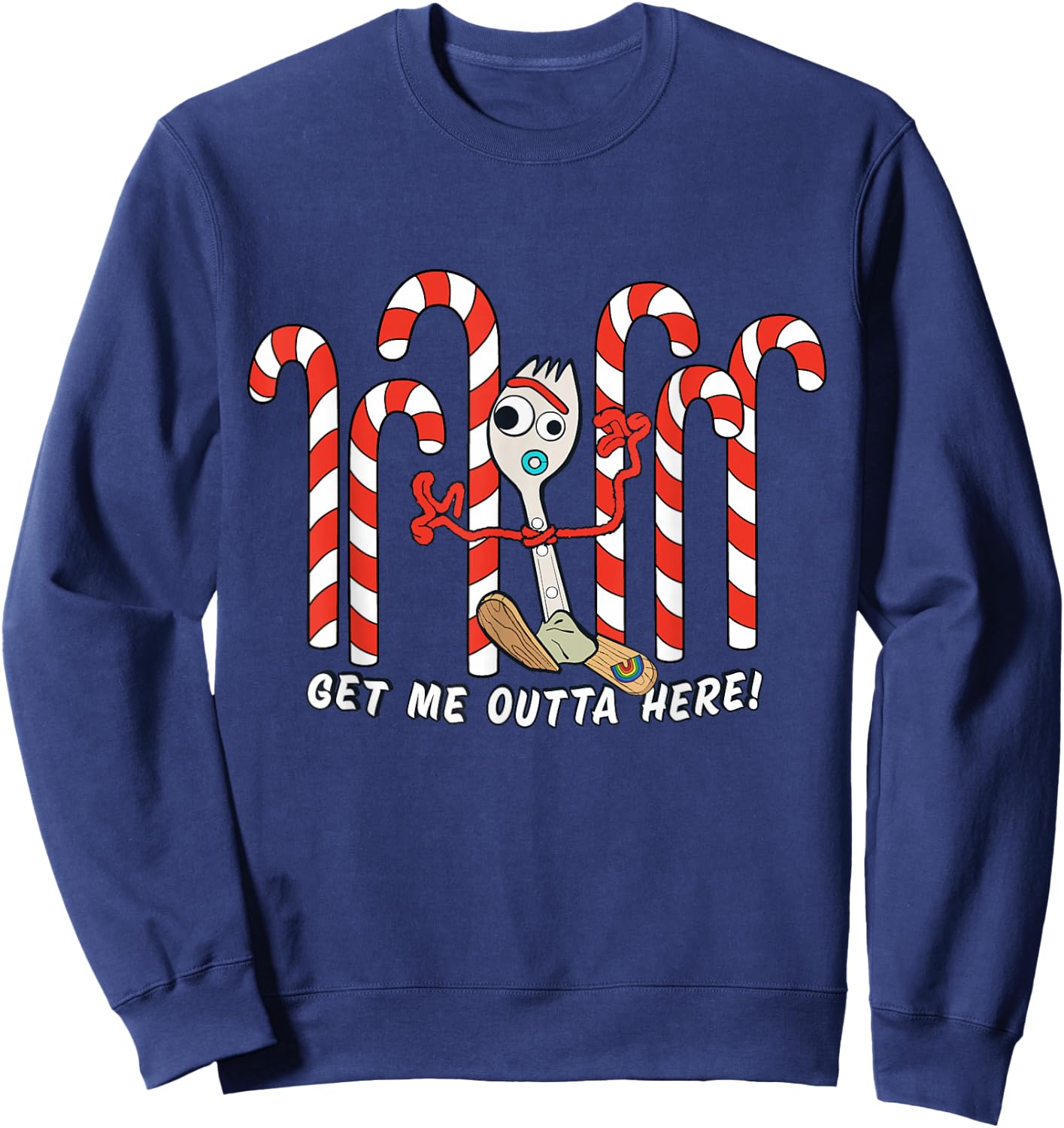 Toy Story 4 Forky Get Me Outta Here Candy Canes Holiday Sweatshirt - Sweatshirt | Navy
