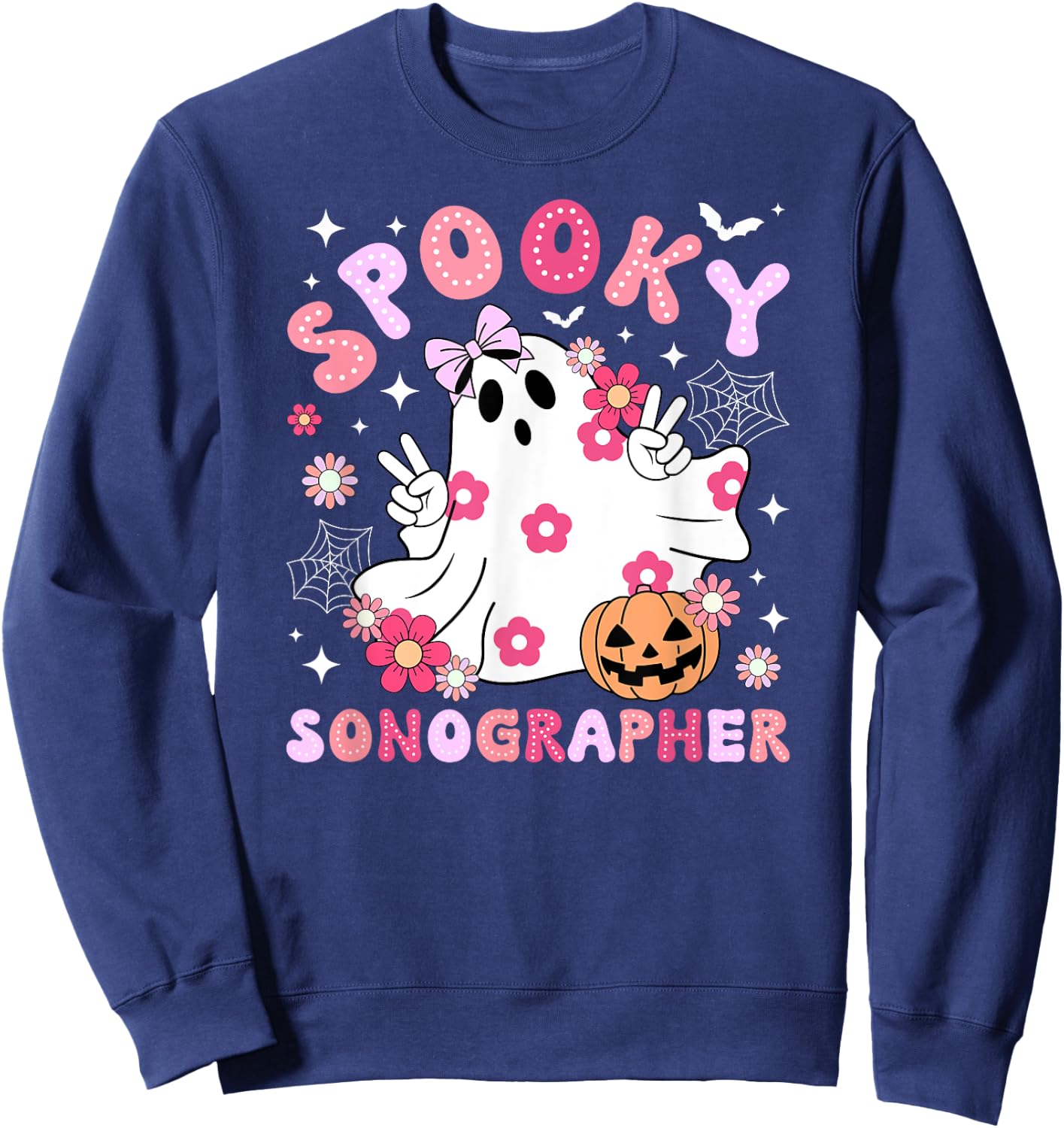 Spooky Sonographer Halloween Sonography Groovy Sweatshirt - Sweatshirt | Navy
