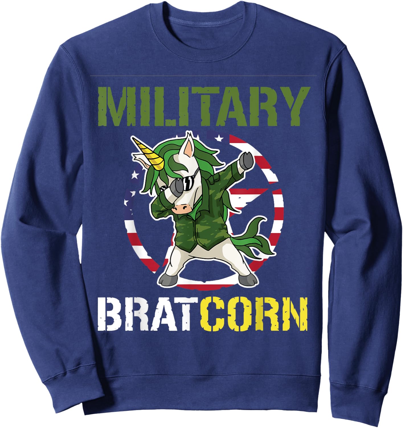 Purple Up Dabbing Bratcorn Unicorn Military Child Month Girl Sweatshirt - Sweatshirt | Navy