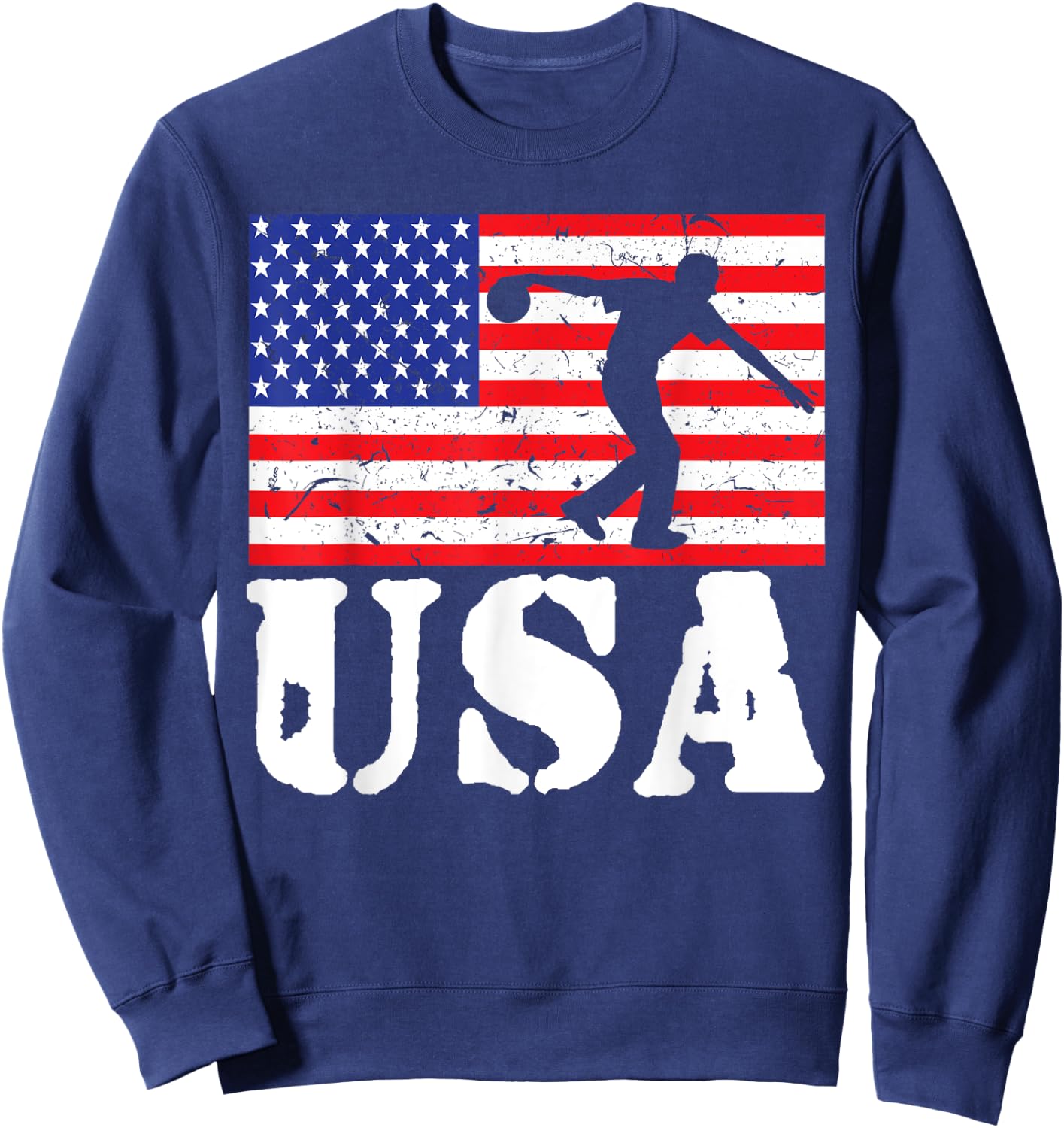 Distressed Bowling USA American Flag Vintage Bowler Player Women Girls Kids Men Sweatshirt - Sweatshirt | Navy