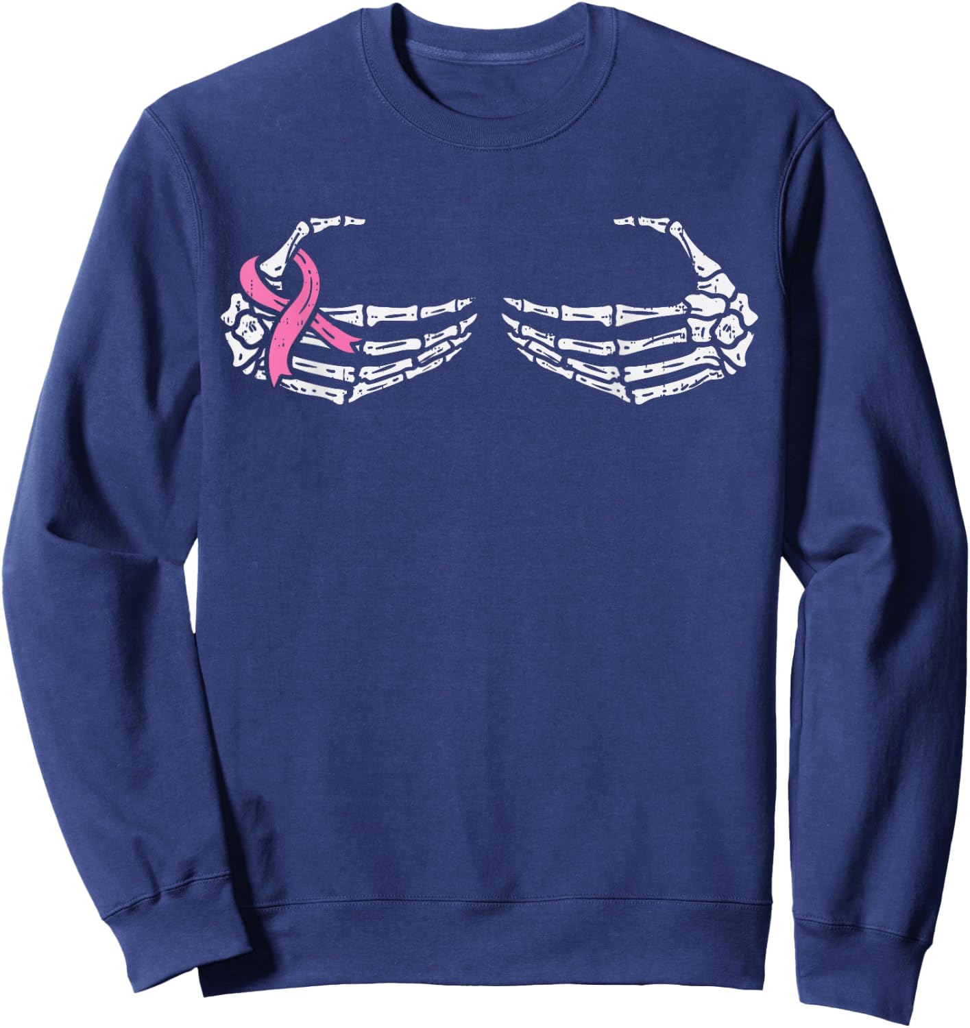 Skeleton Bra Hands Pink Ribbon Halloween Breast Cancer Women Sweatshirt - Sweatshirt | Navy