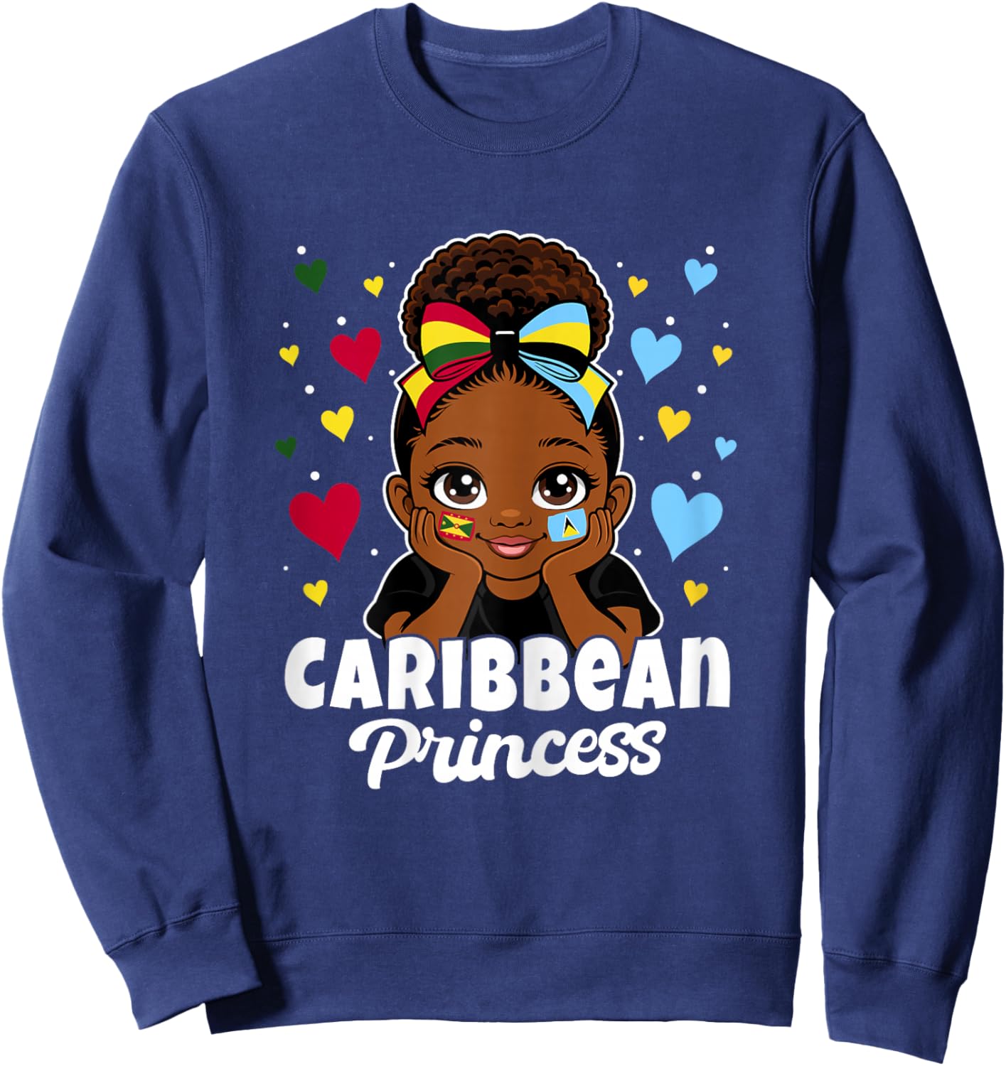 Caribbean Princess Girl Grenada and St Lucia Flag Heritage Sweatshirt - Sweatshirt | Navy