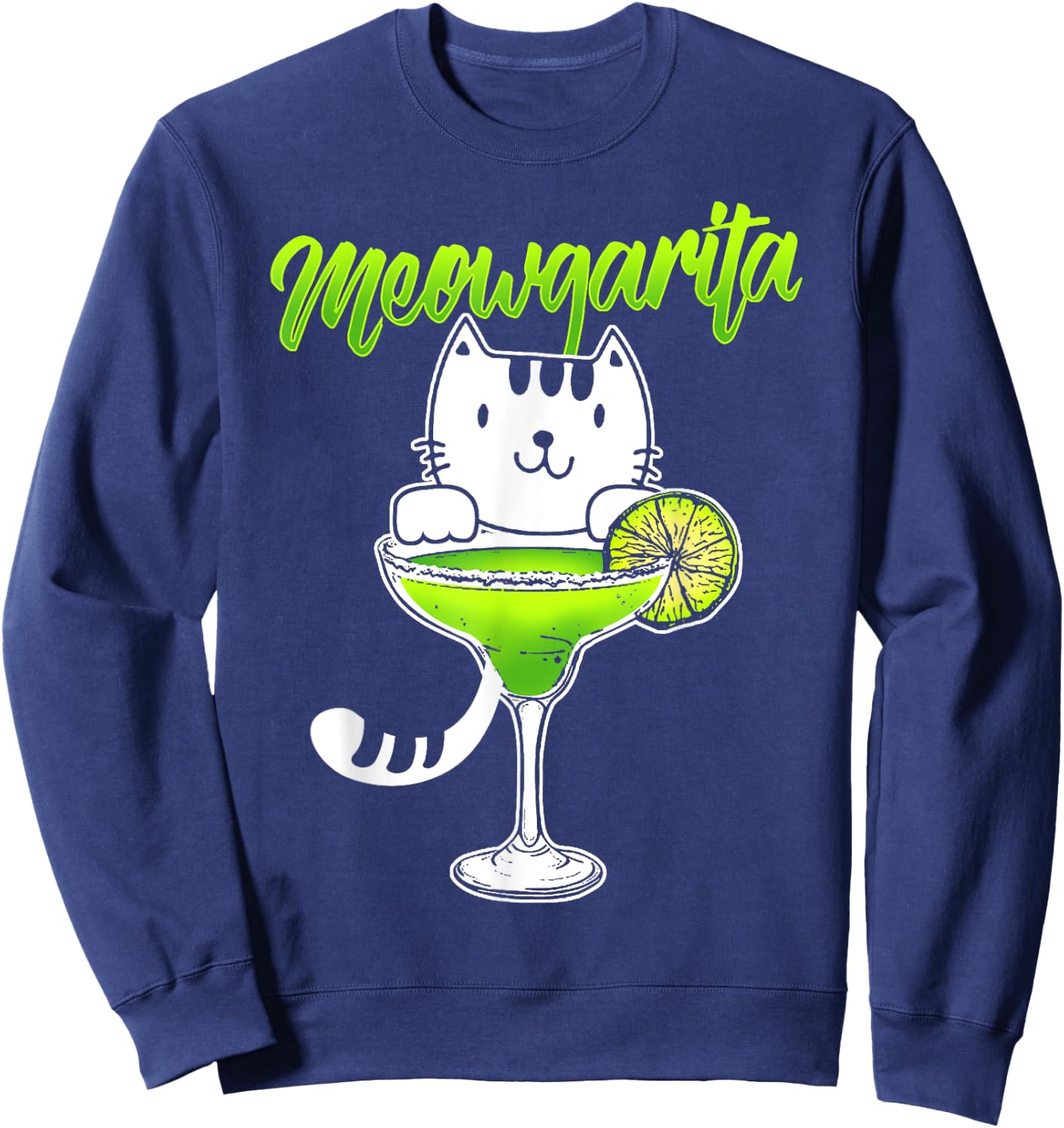 Funny Cat Drinking T Shirt Meowgarita Cocktail Women Sweatshirt - Sweatshirt | Navy