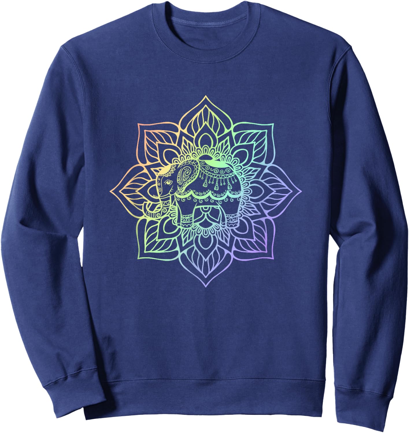 Rainbow Elephant Mandala | Spiritual New Age Buddhist Yoga Sweatshirt - Sweatshirt | Navy