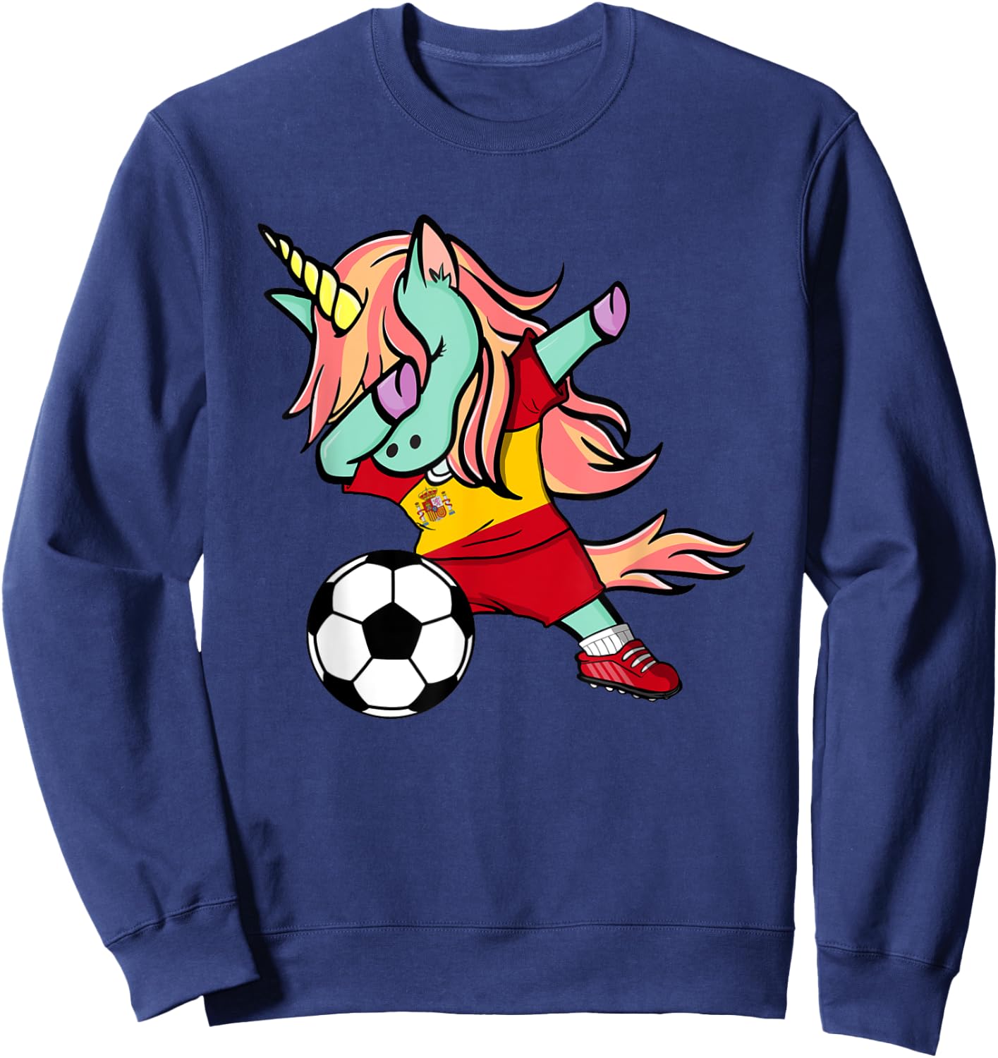 Dabbing Unicorn Soccer Spain Jersey Shirt Spanish Football Sweatshirt - Sweatshirt | Navy