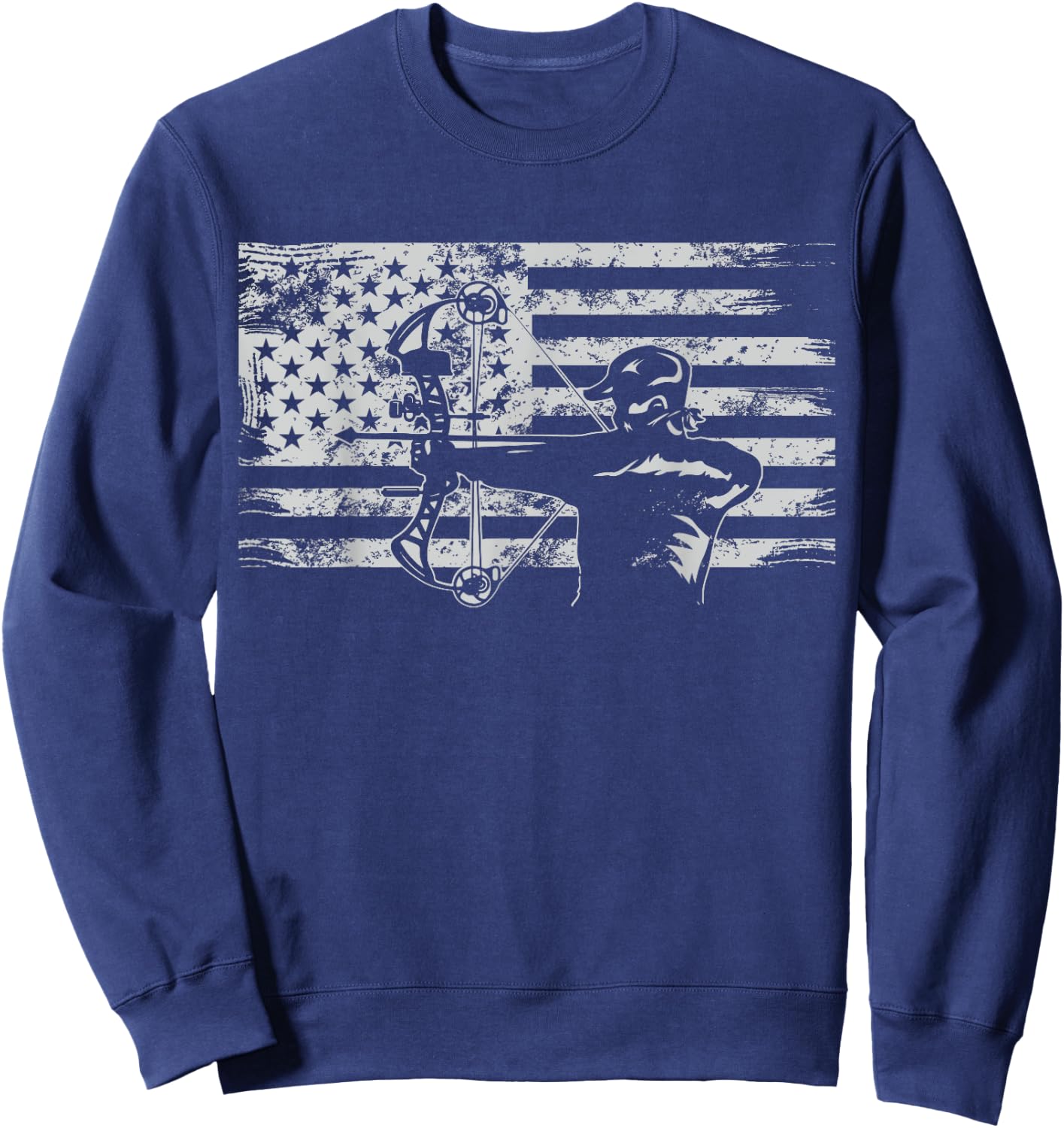 Hunting Archer American Flag T shirt Bowhunting Hunter Men Sweatshirt - Sweatshirt | Navy