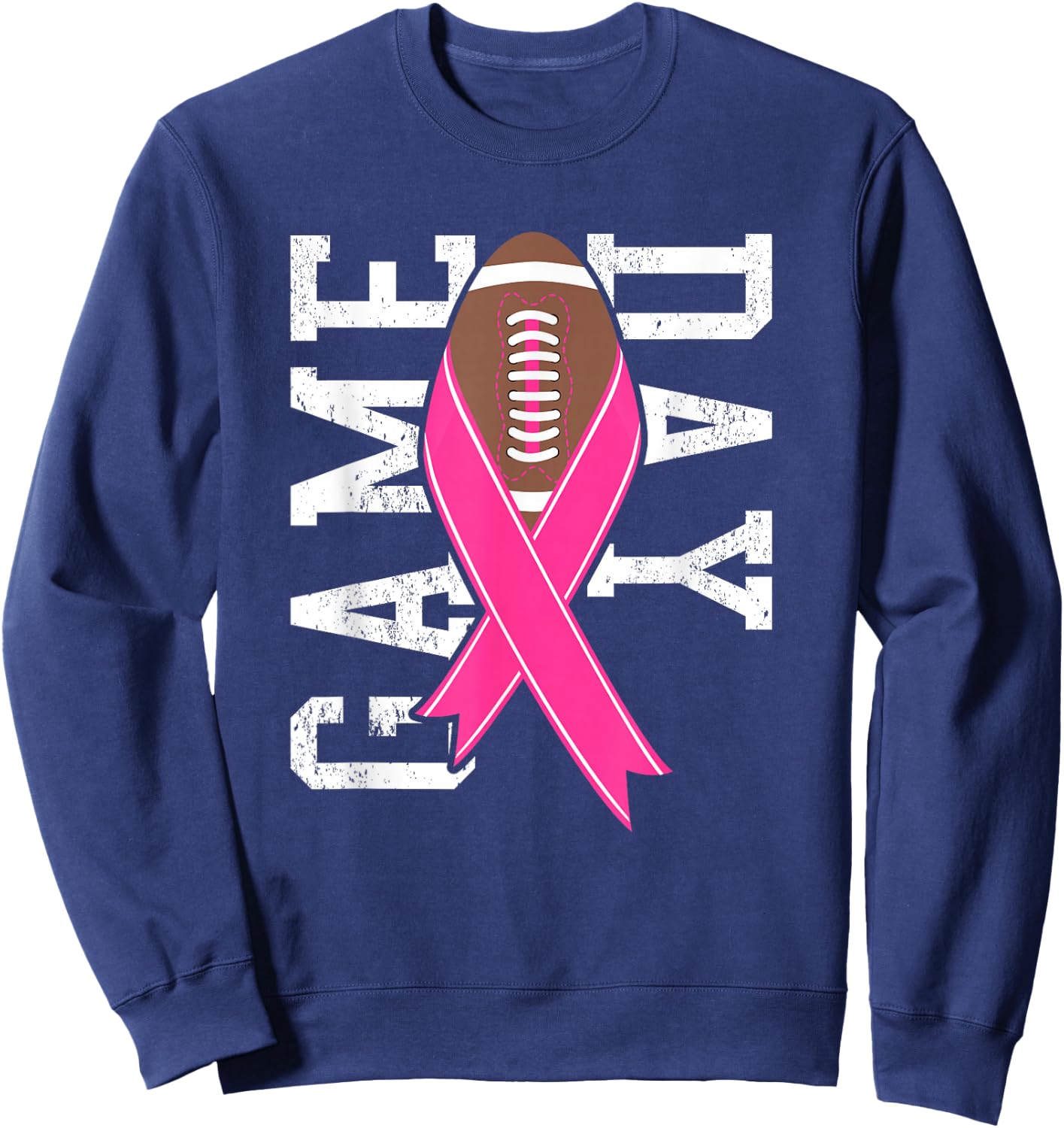 GameDay Breast Cancer Awareness Pink Football Ribbon Sweatshirt - Sweatshirt | Navy