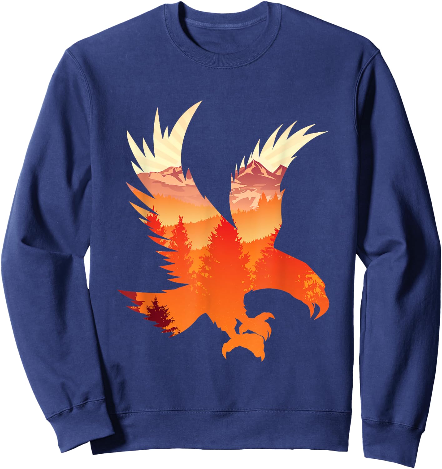 Eagle National Bird Patterned Landscape Wildlife Sweatshirt - Sweatshirt | Navy