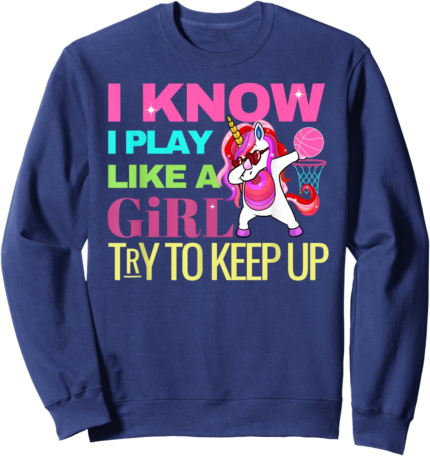 Envy Design Girls Basketball 's Dabbing Unicorn Gift Girls Sweatshirt - Sweatshirt | Navy