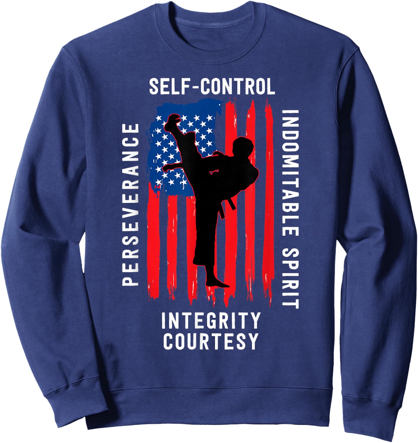 Taekwondo 5 Tenets Martial Arts Sports USA Flag Sweatshirt - Sweatshirt | Navy