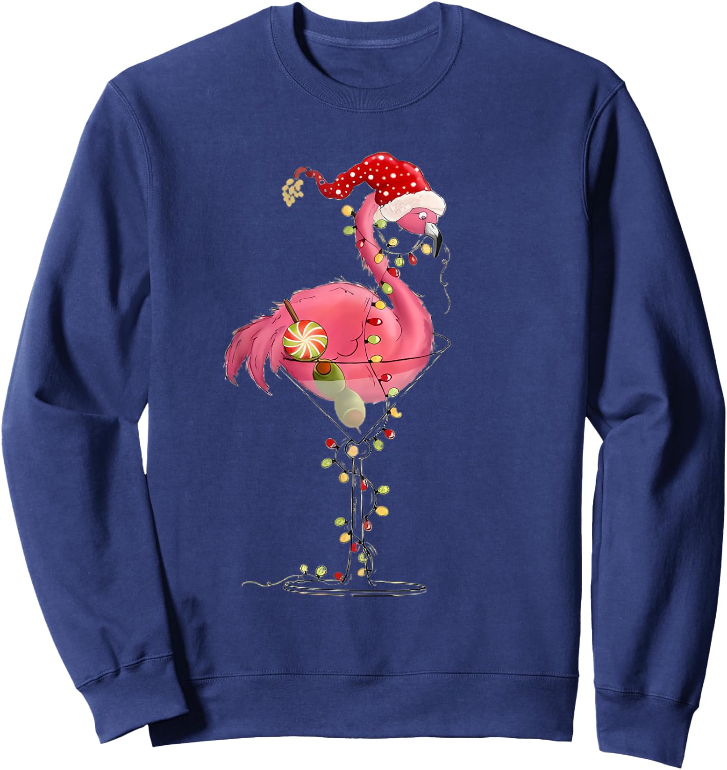 Christmas Flamingo In Martini Glass For Tropical Holiday Fun Sweatshirt - Sweatshirt | Navy