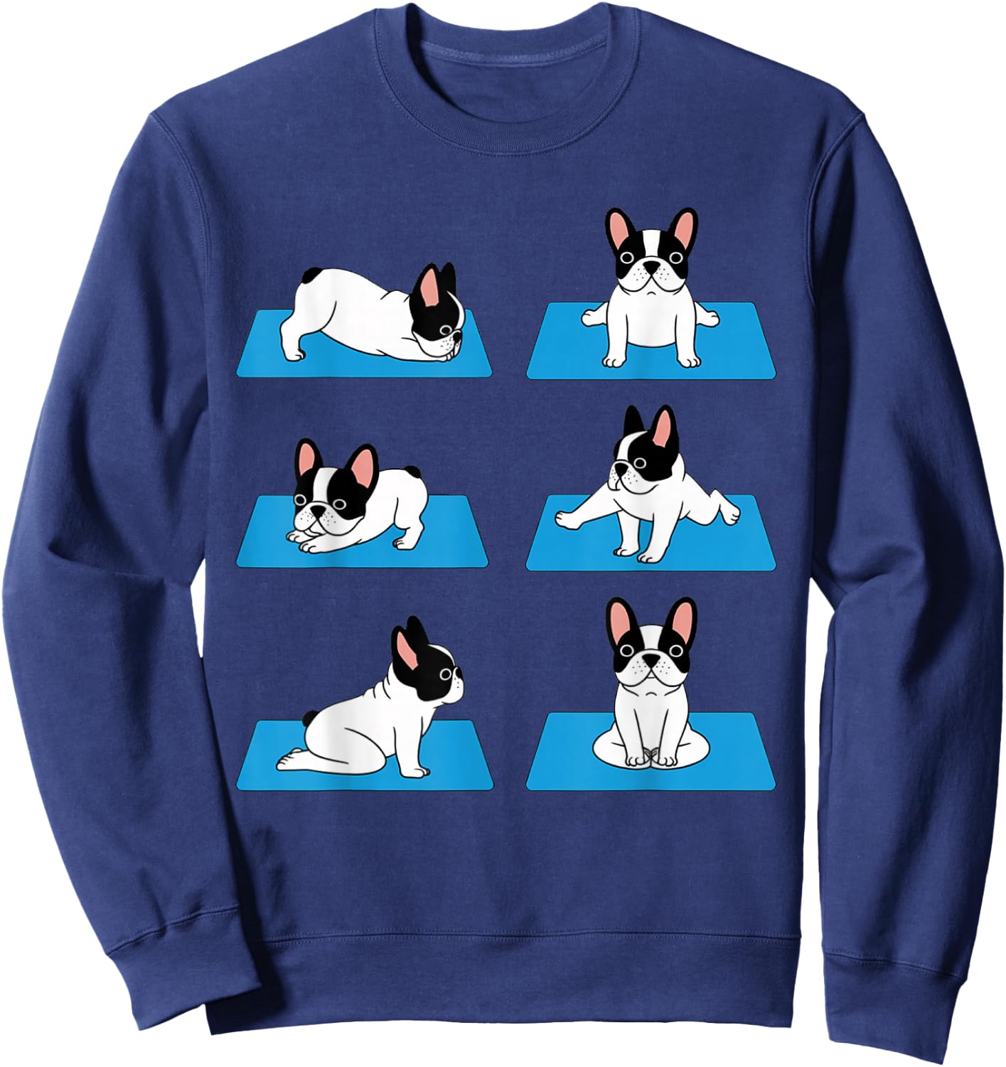 English Bulldog Yoga Puppy Yoga Poses and Meditation Sweatshirt - Sweatshirt | Navy