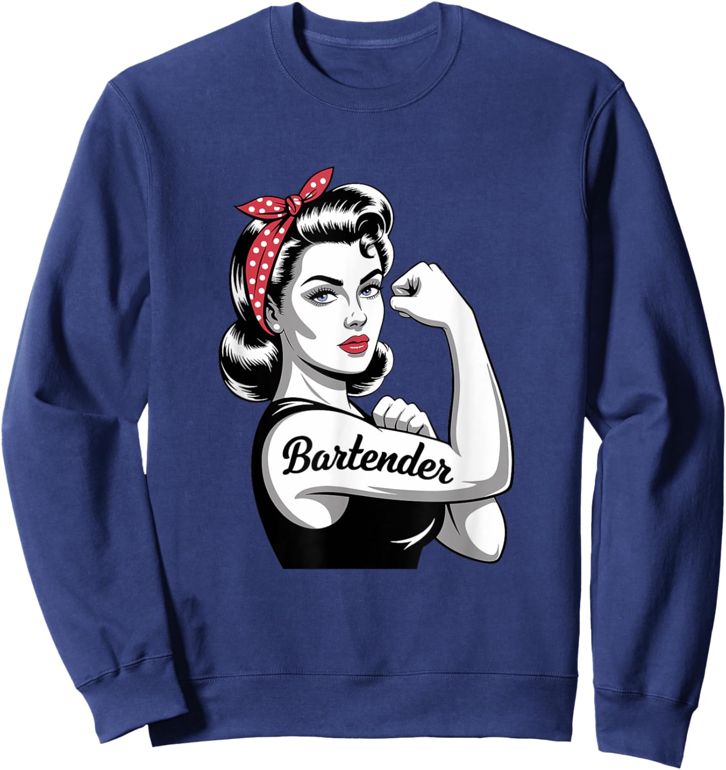 Female Bartender Rosie Riveter Cocktail Mixologist Woman Sweatshirt - Sweatshirt | Navy
