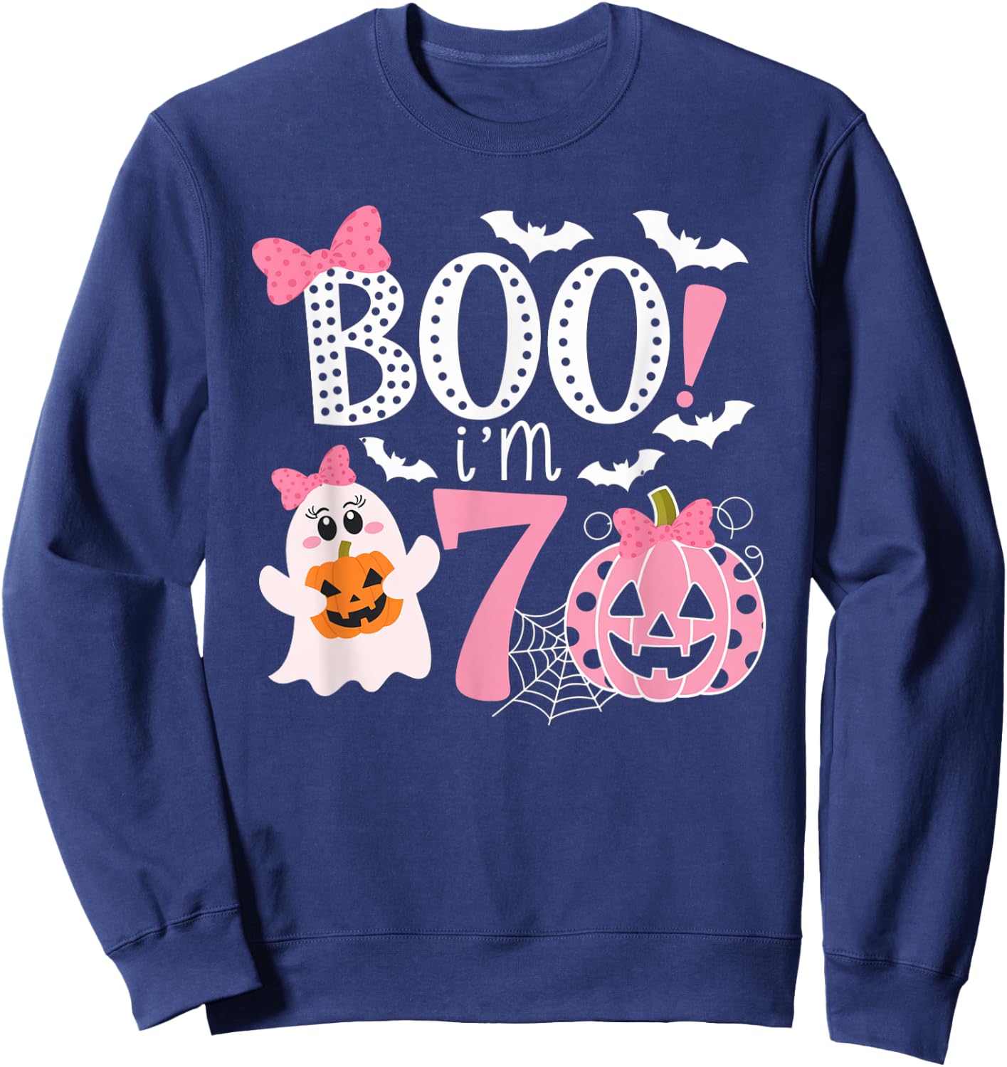 Boo I'm Seven Ghost Seventh 7th Birthday Halloween Girls Sweatshirt - Sweatshirt | Navy