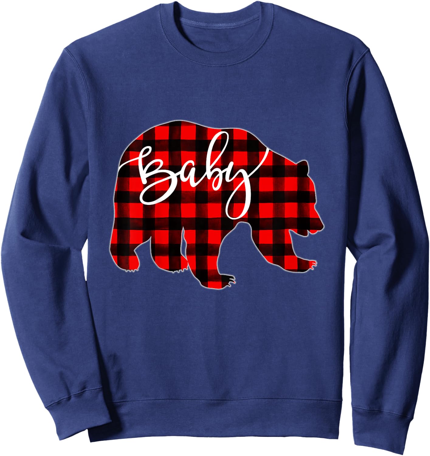 Kids Red Plaid Baby Bear Matching Family Christmas Eve Buffalo Sweatshirt - Sweatshirt | Navy