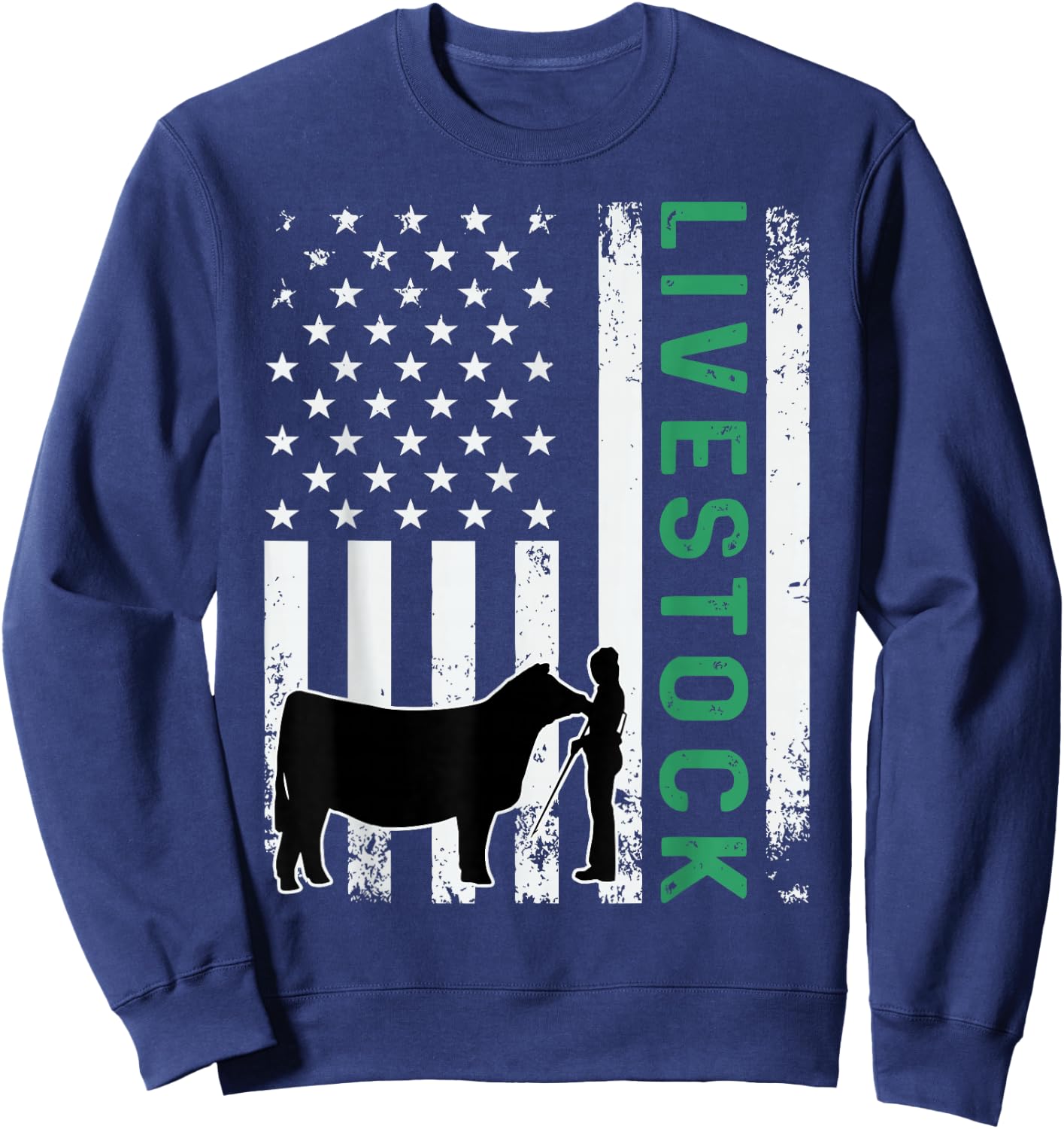 Patriotic Livestock Showmanship Girl and Show Stock Steer Sweatshirt - Sweatshirt | Navy
