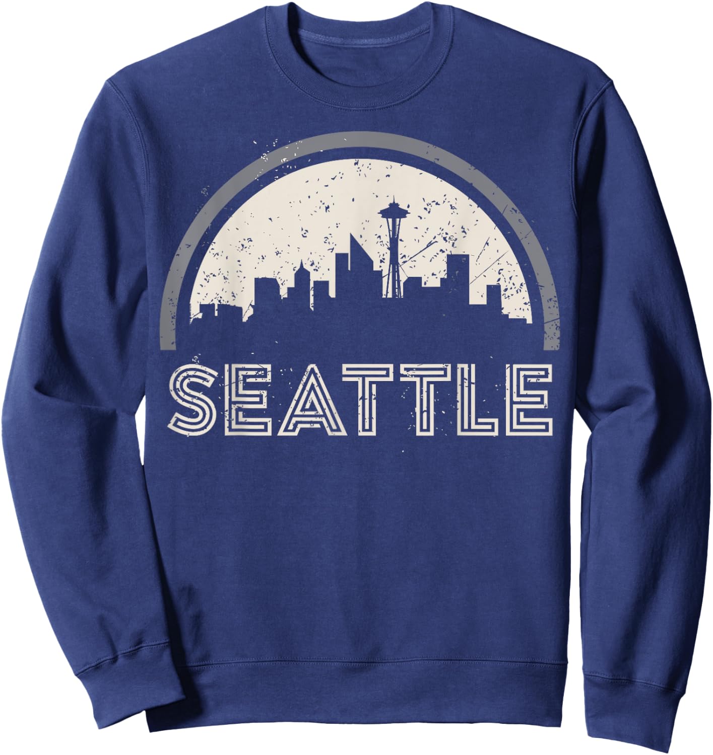 Grunge Seattle Skyline Distressed Look Sweatshirt - Sweatshirt | Navy
