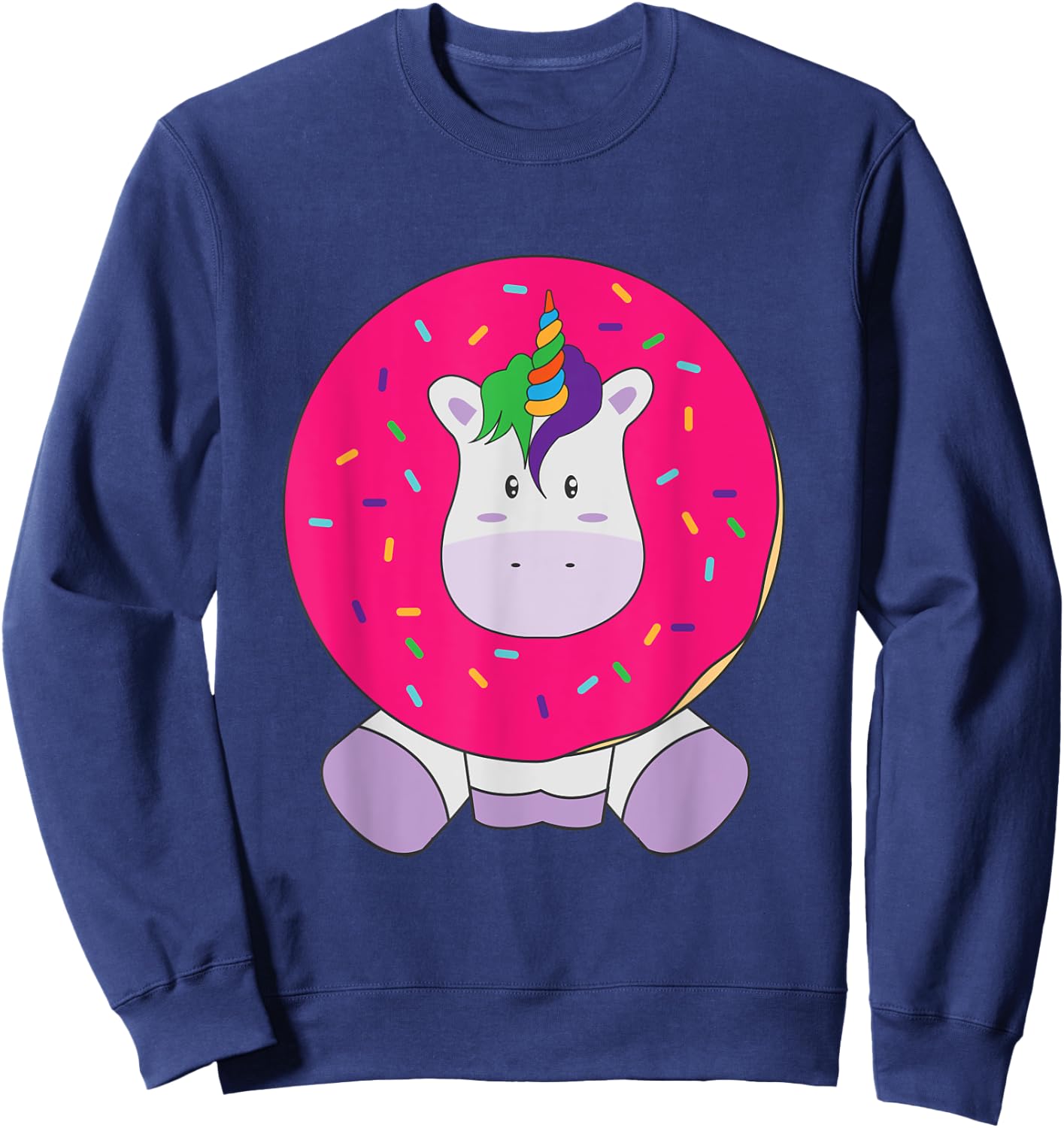 Cute Unicorn Donut Kawaii Girly Women T Shirt Sweatshirt - Sweatshirt | Navy