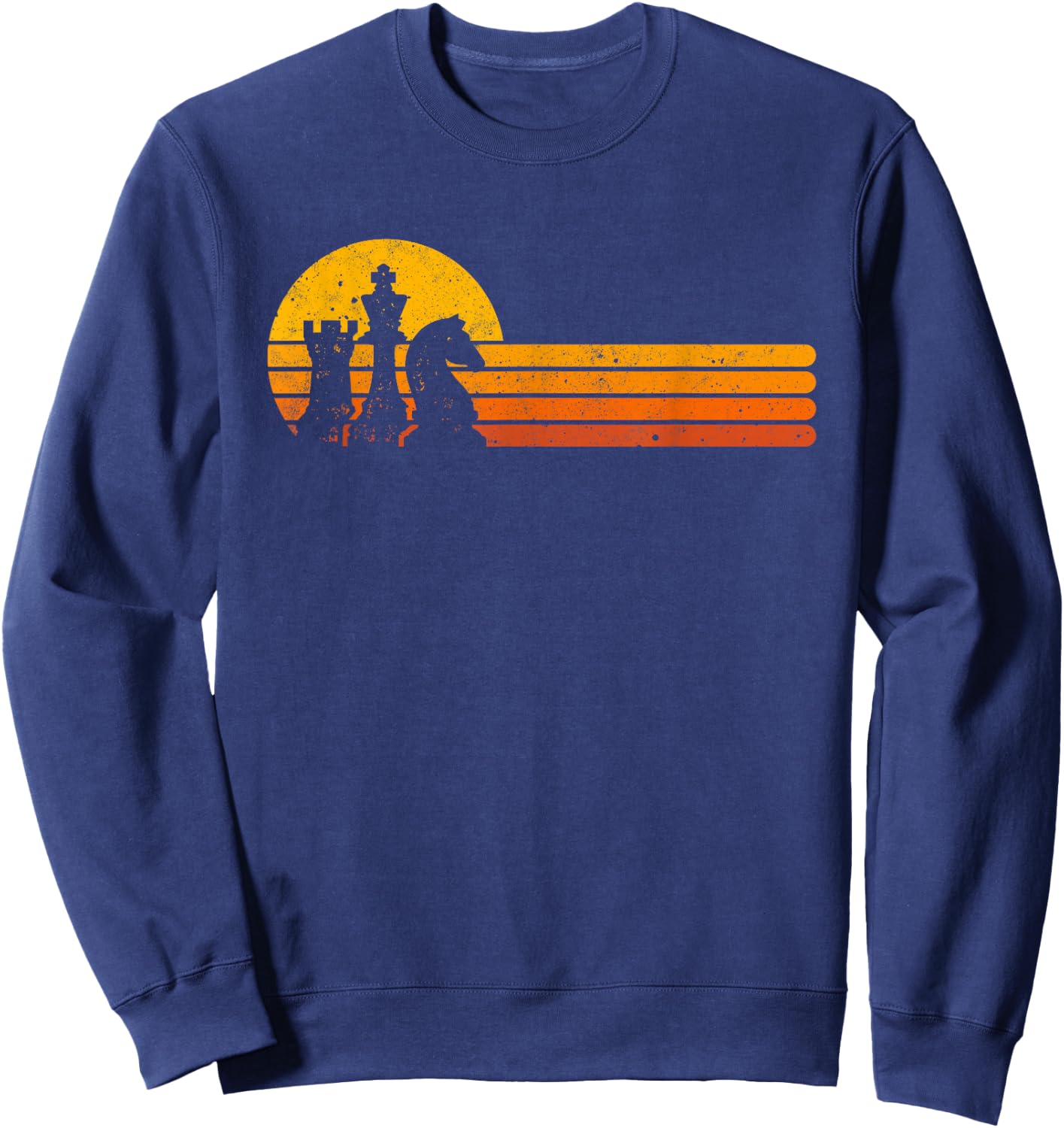 Vintage Chess Player Retro Sunset Design Chess Pieces Sweatshirt - Sweatshirt | Navy