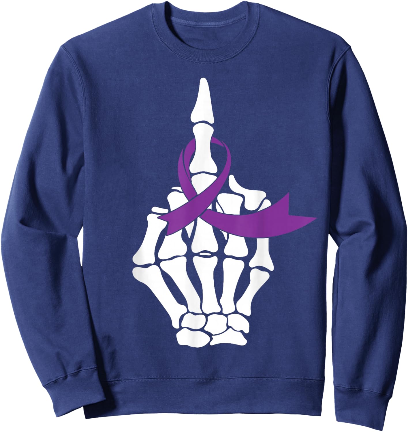 Fuck Pancreatic Cancer Middle Finger Purple Ribbon Shirt Sweatshirt - Sweatshirt | Navy
