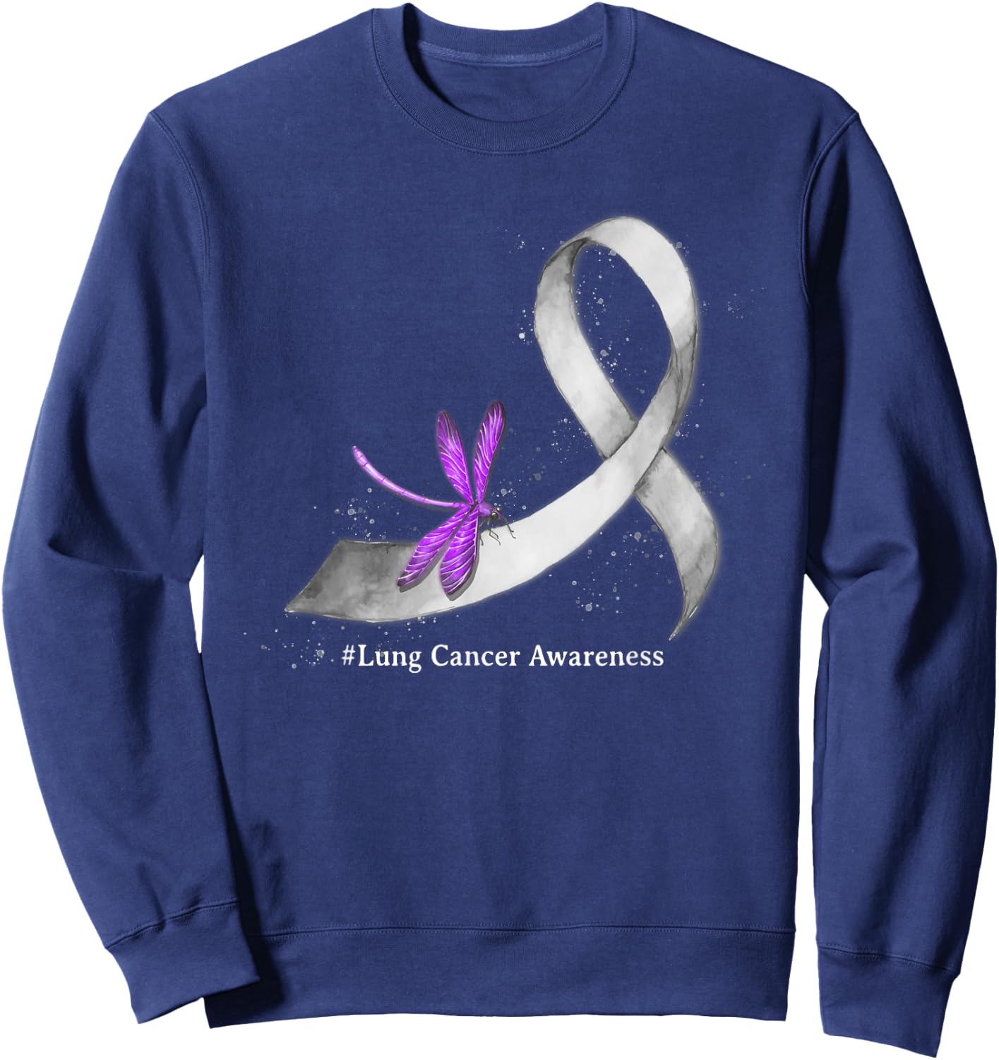 Hippie Dragonfly White Ribbon Lung Cancer Awareness Gifts Sweatshirt - Sweatshirt | Navy