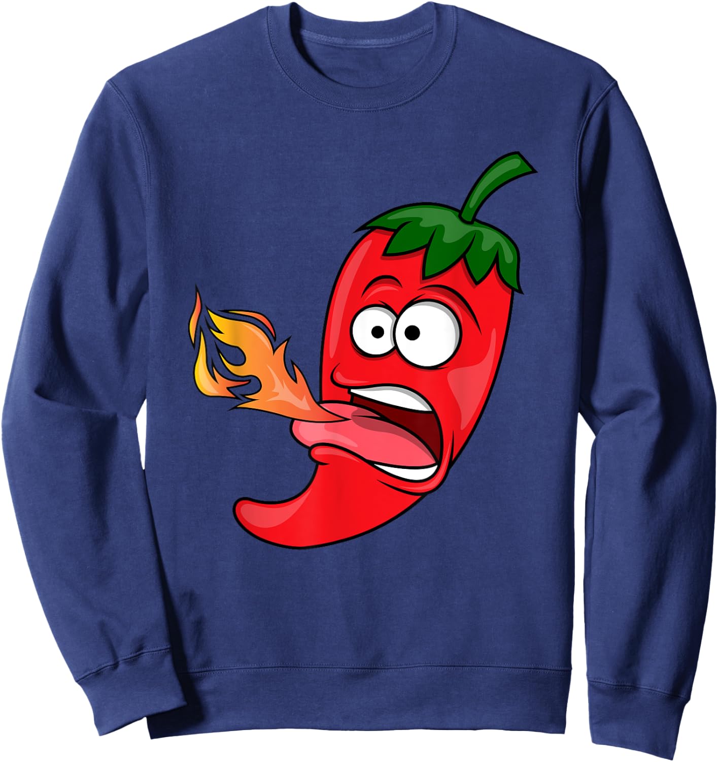 Chili Pepper Breathing Fire | Red Hot Funny Cartoon Sweatshirt - Sweatshirt | Navy
