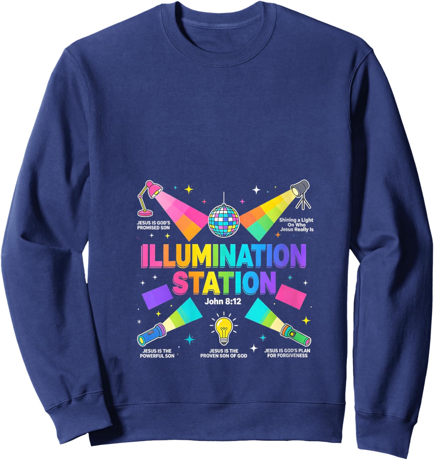 Women's Illumination Station VBS 2026 Shining Light Who Jesus Really V-Neck Sweatshirt - Sweatshirt | Navy