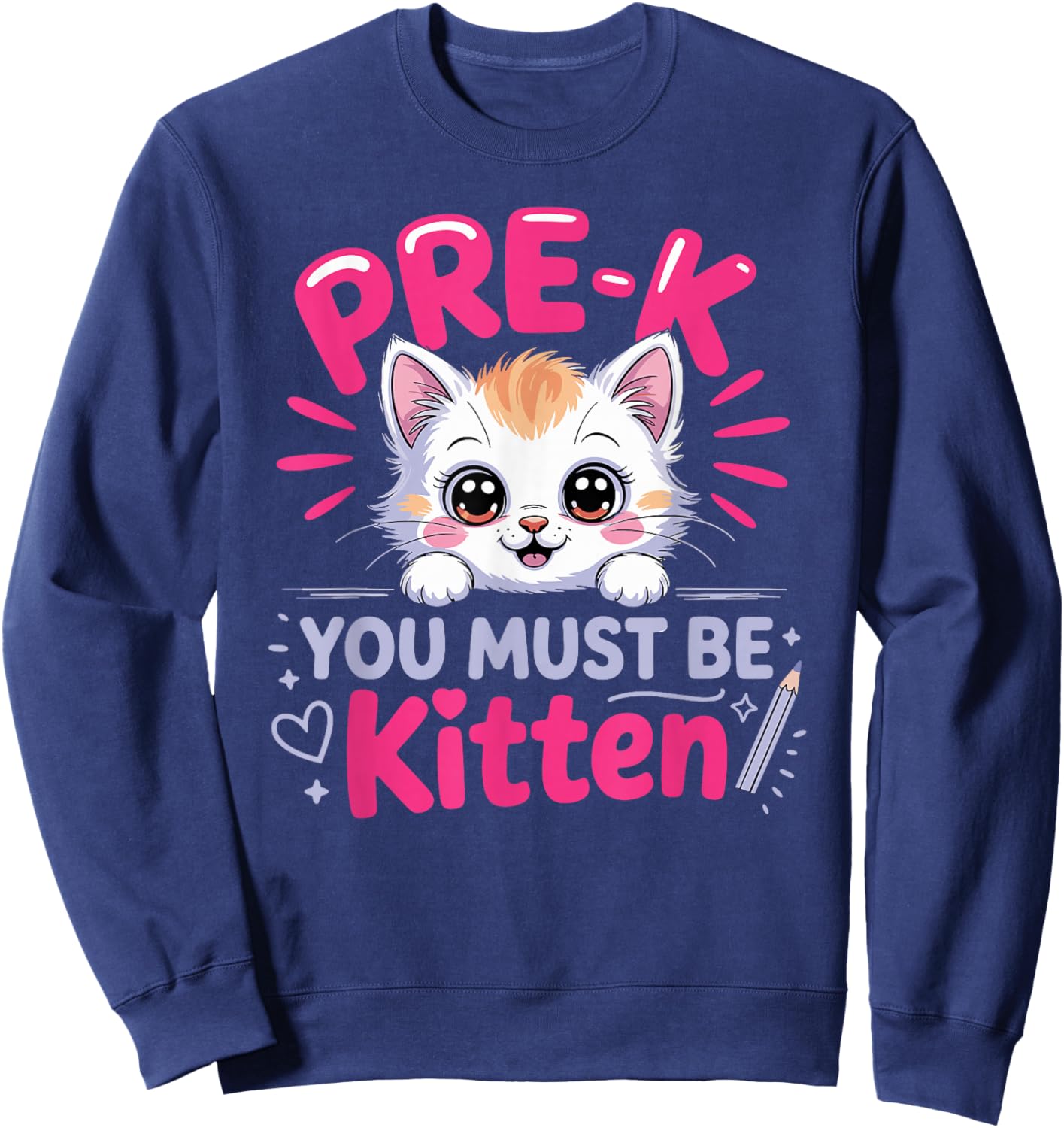Preschool Kitten Girls Back to School Pre-K Cat Sweatshirt - Sweatshirt | Navy