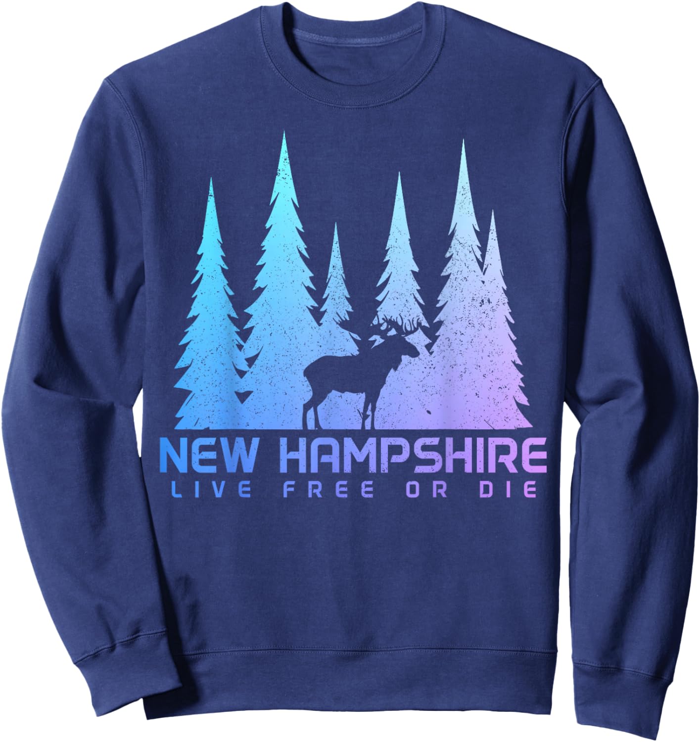 New Hampshire Live Free Or Die Moose Nature Lover Sweatshirt - Sweatshirt | Navy