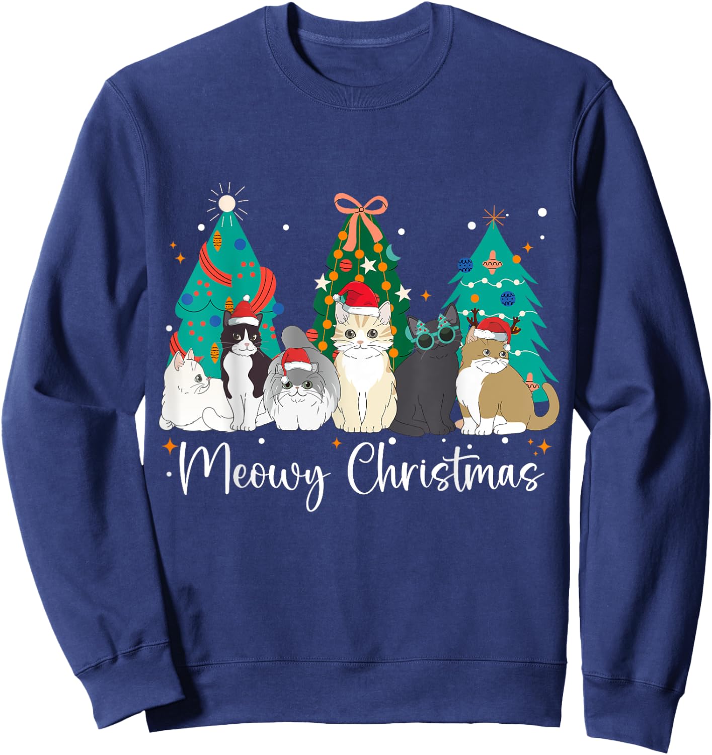 Meowy Christmas Cat Lover Funny Festive Holidays Cats Sweatshirt - Sweatshirt | Navy