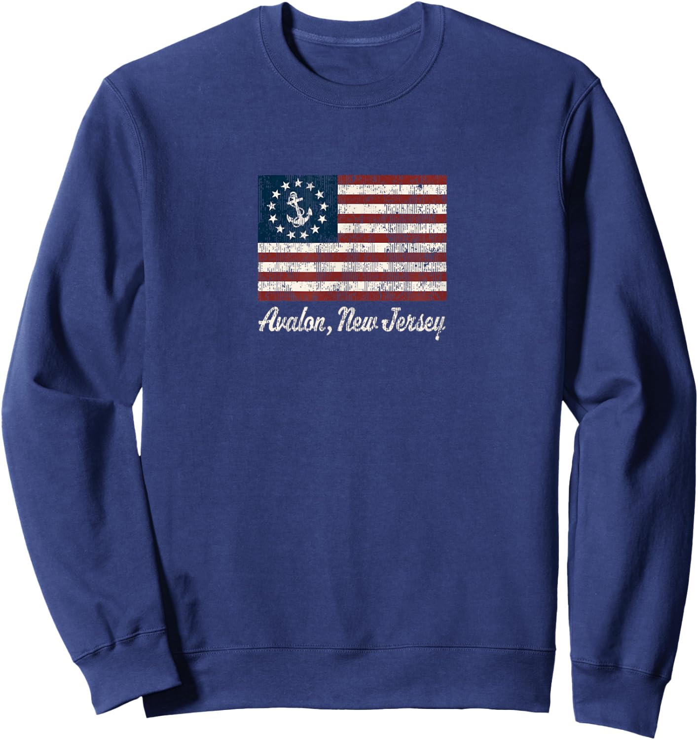 Avalon NJ Vintage Sailing US Anchor Boat Flag Sweatshirt - Sweatshirt | Navy