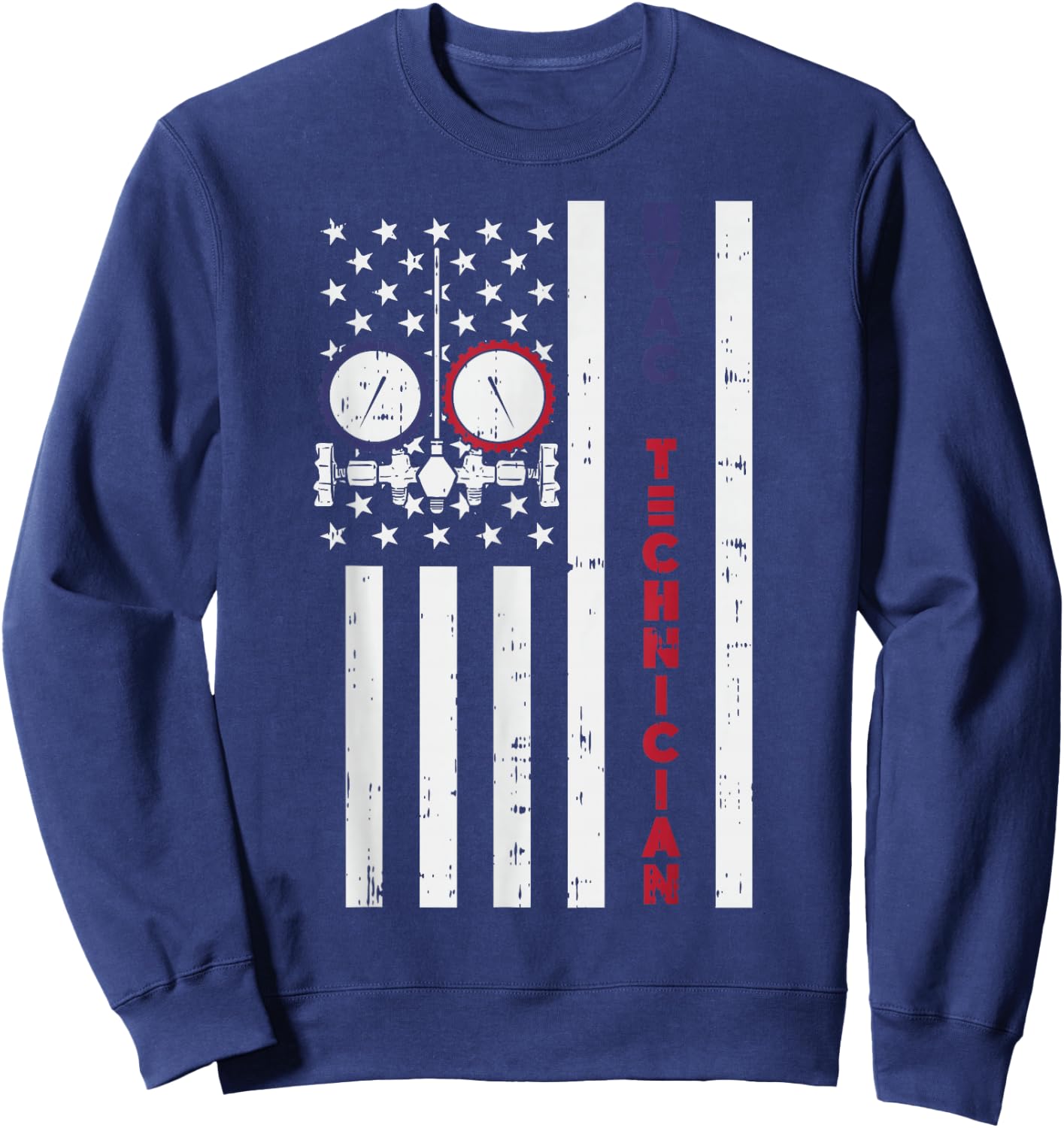 Vintage American Flag HVAC Technician - Proud USA HVAC Tech Sweatshirt - Sweatshirt | Navy