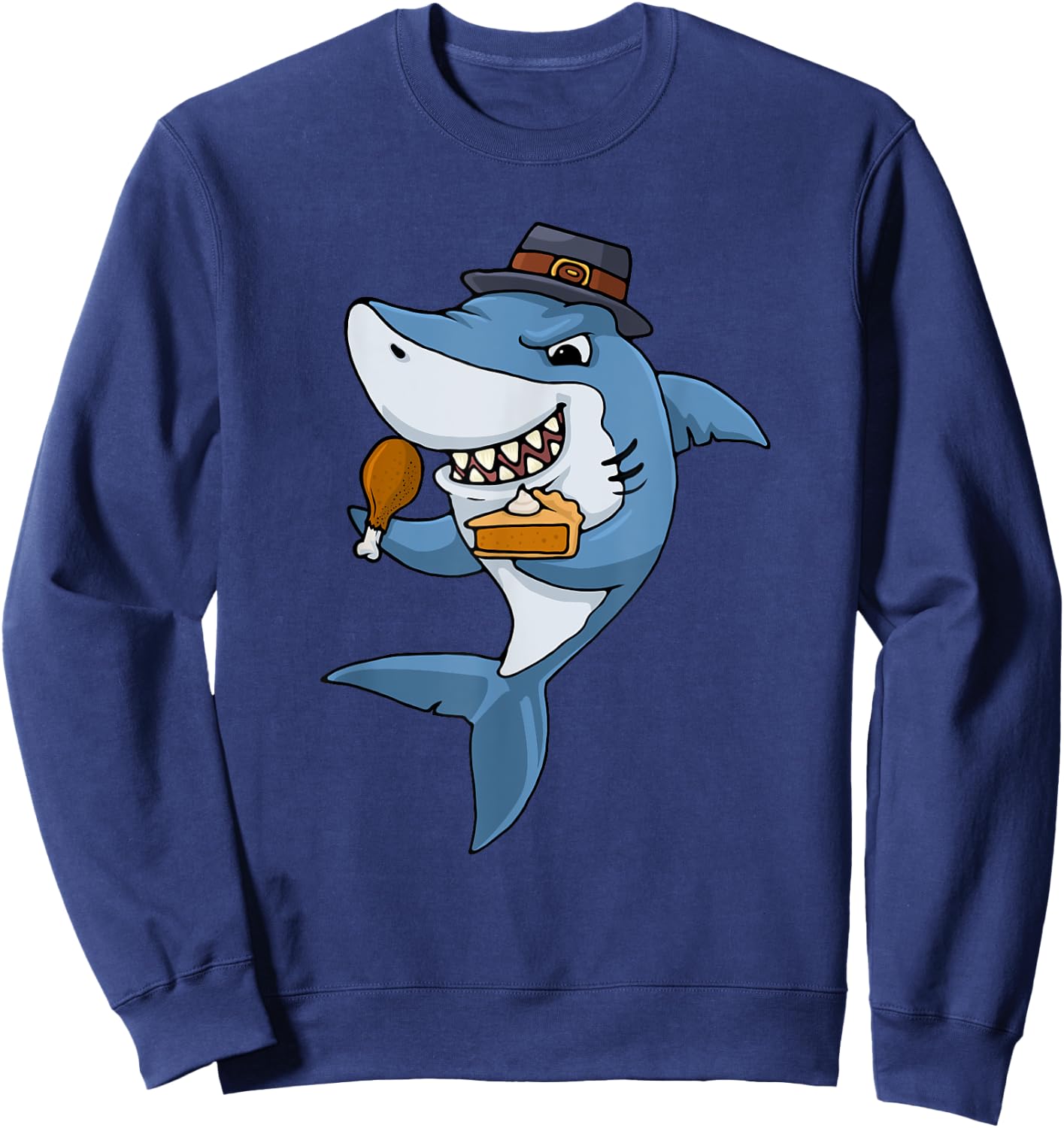 Thanksgiving Shark Spice Eat Turkey Leg Pumpkin Pie Sweatshirt - Sweatshirt | Navy