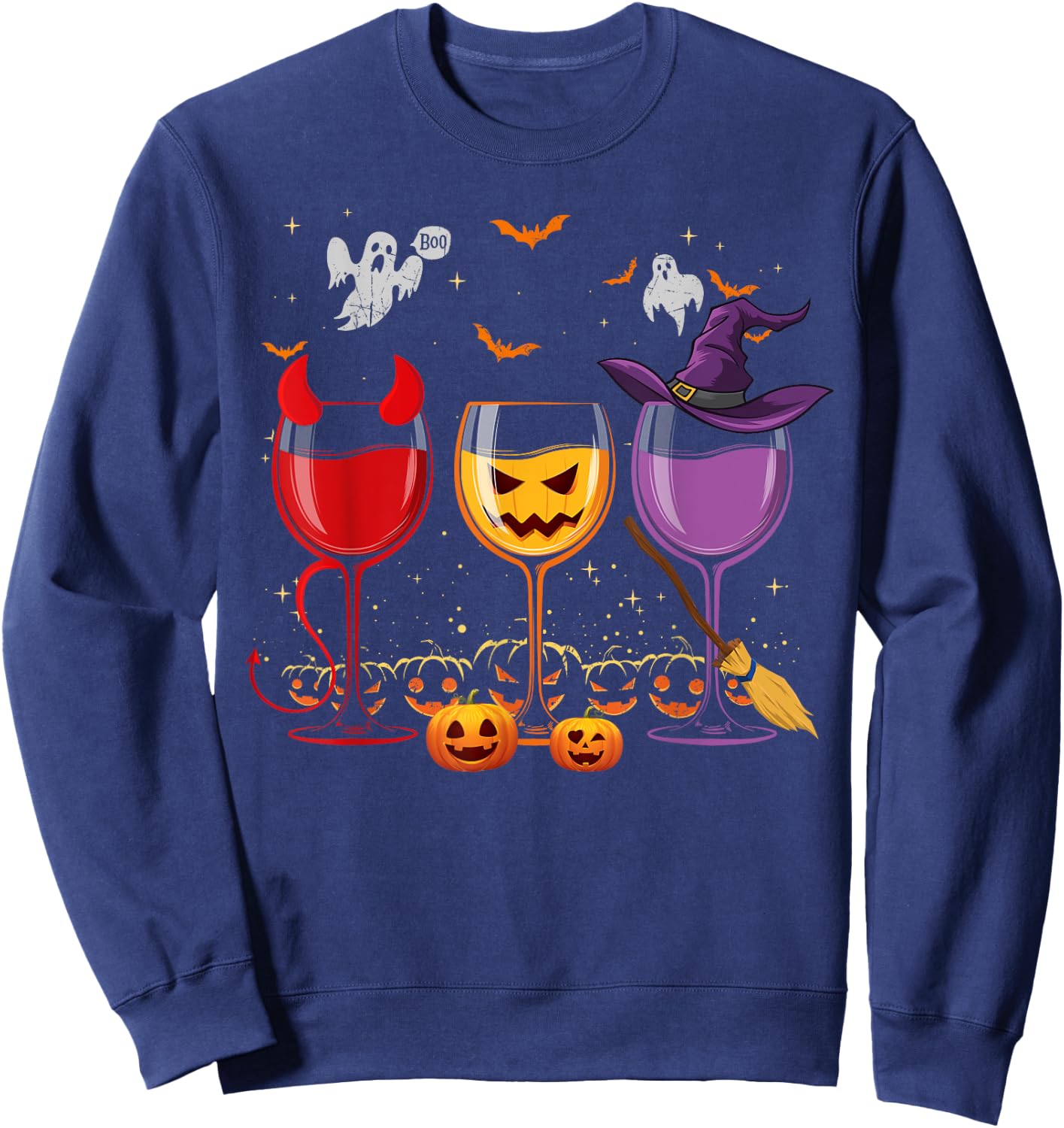 Three Glasses Of Wines Funny Halloween Wine Lover Sweatshirt - Sweatshirt | Navy