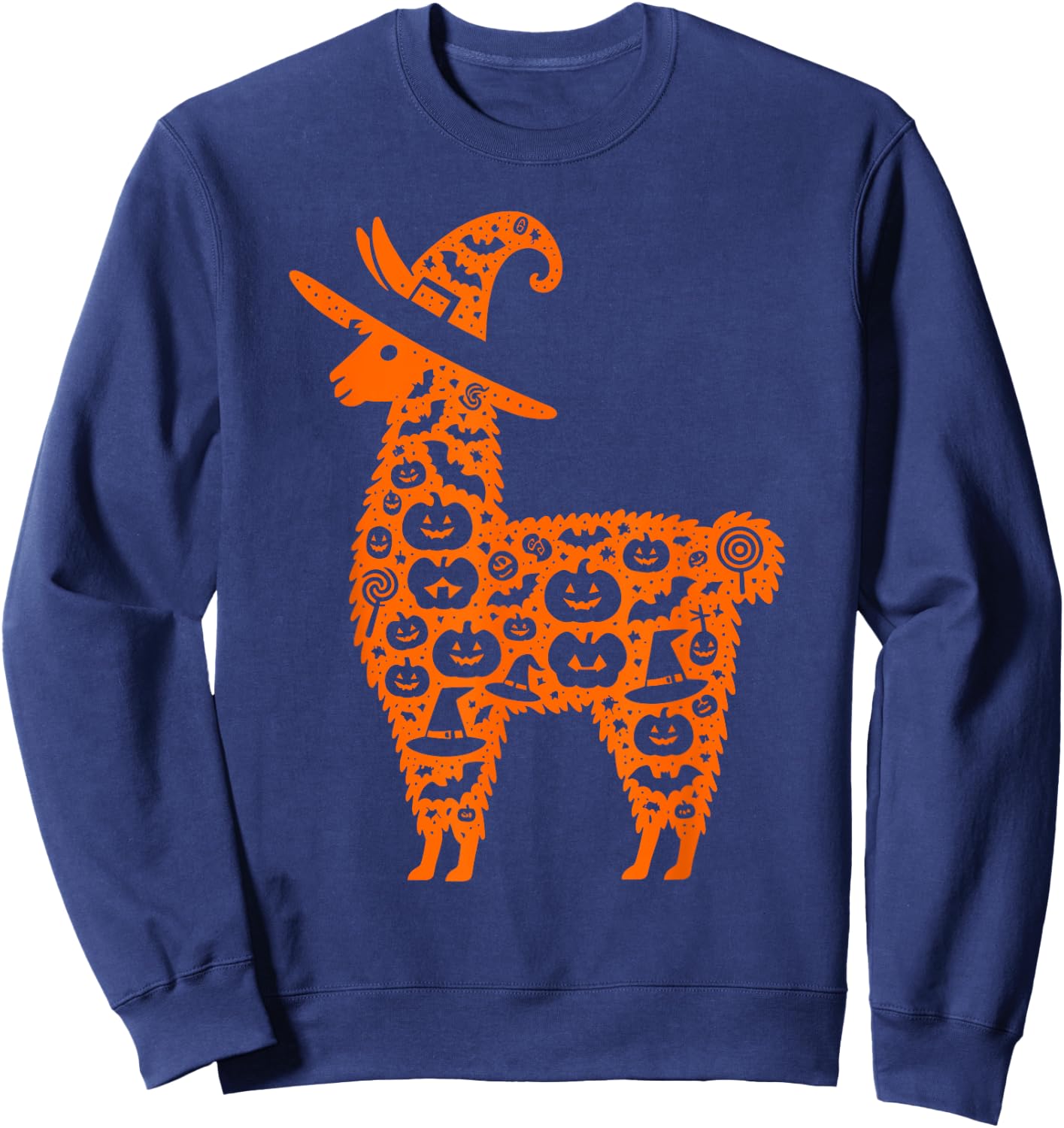 Funny Pumpkin Llama Candy Halloween Kids Sweatshirt - Sweatshirt | Navy