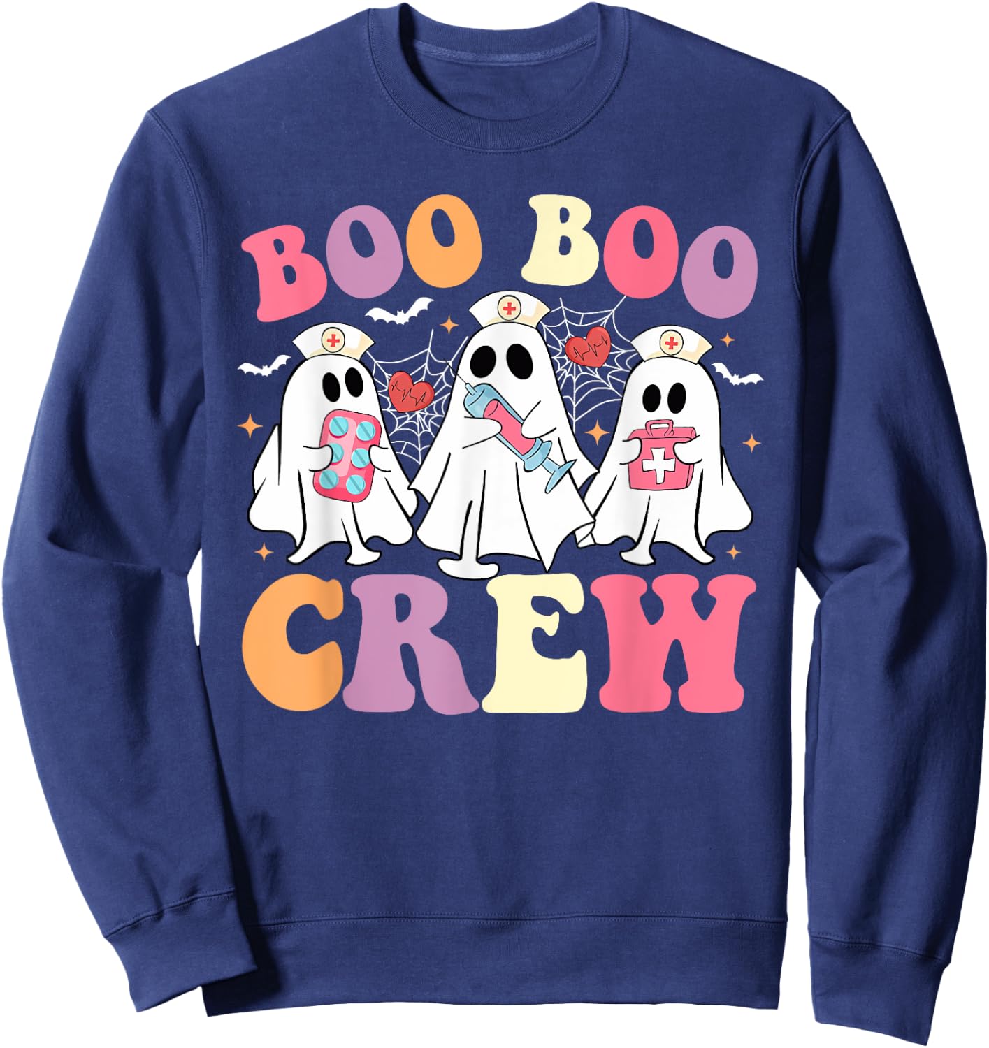 Funny Boo Boo Crew Halloween Costume Nurse Spooky Ghost Sweatshirt - Sweatshirt | Navy