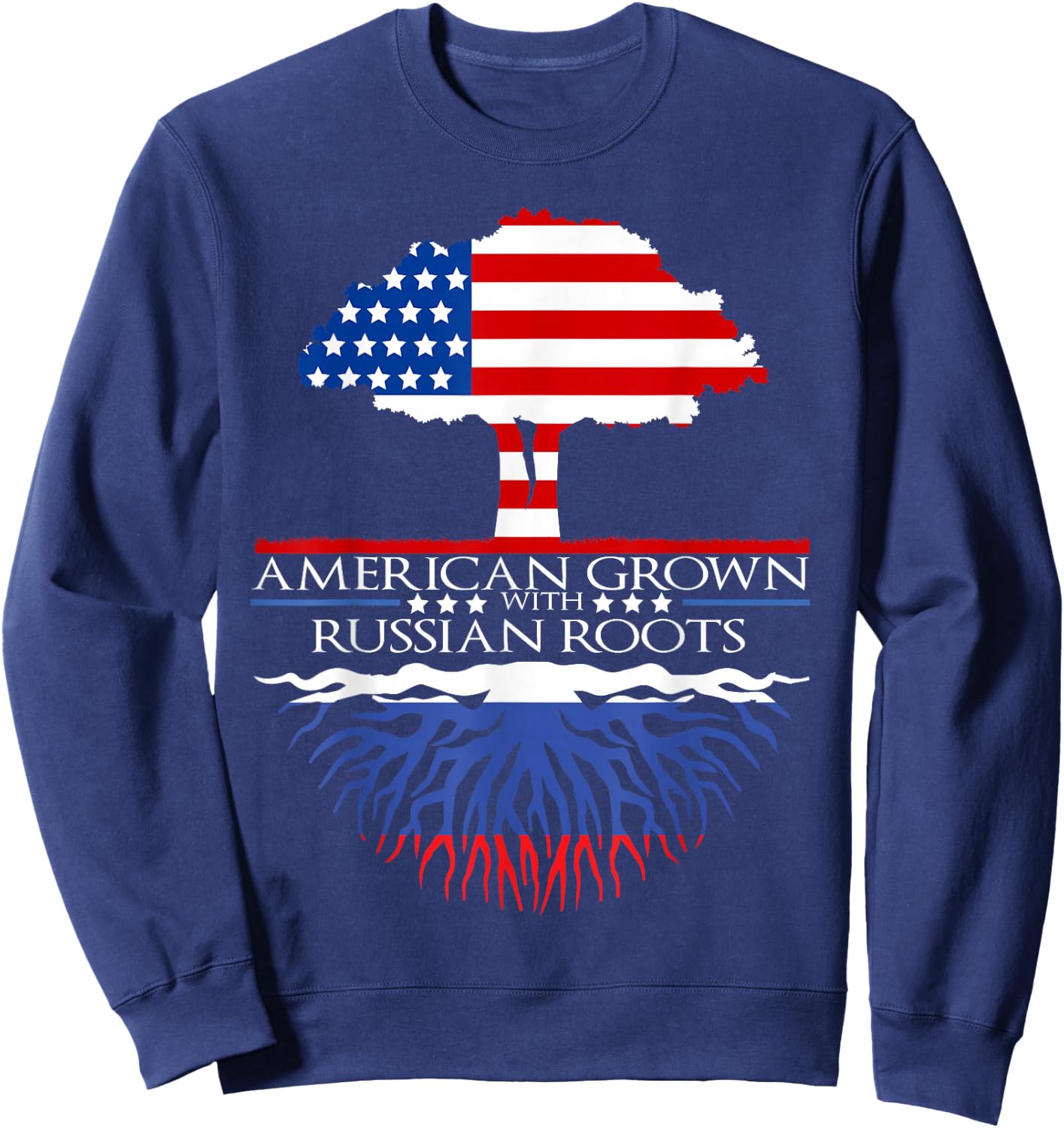 Russian Roots American Grown Tree Flag USA Russia Gift Sweatshirt - Sweatshirt | Navy