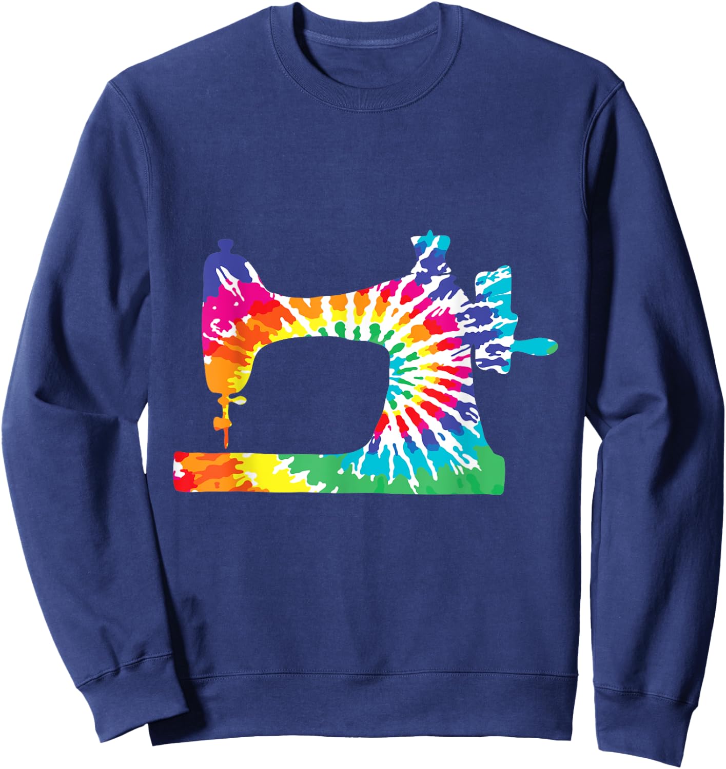 Retro Hippie Rainbow Sewing Machine Tie Dye Seamstress Sweatshirt - Sweatshirt | Navy