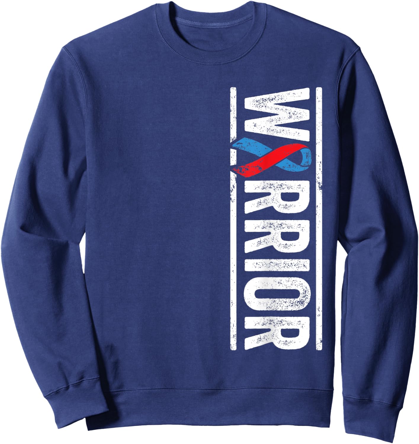 Pulmonary Fibrosis Warrior - PF Red Blue Awareness Ribbon Sweatshirt - Sweatshirt | Navy