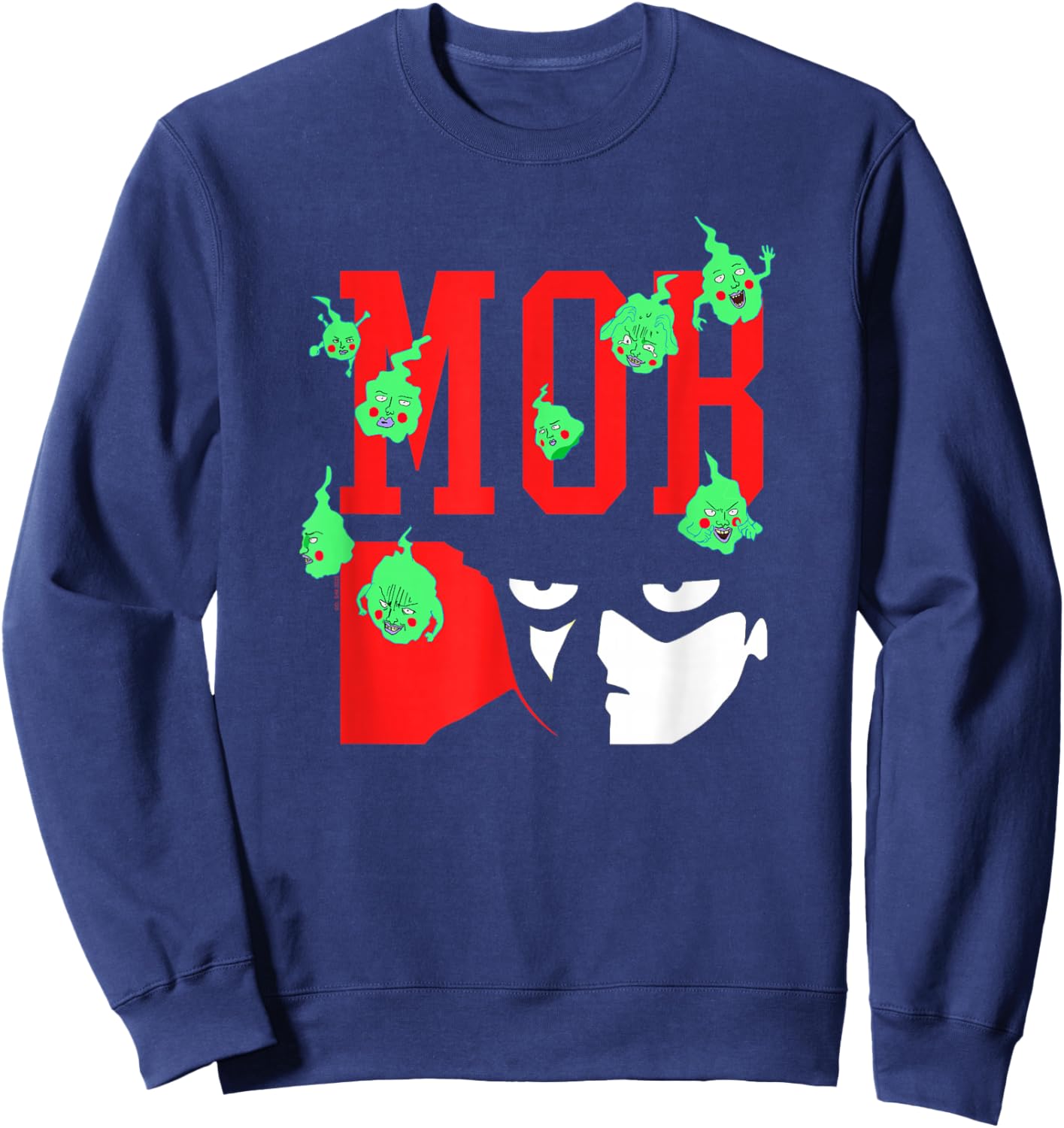 Mob Psycho 100 Mob Eyes with Green Ghost Anime Sweatshirt - Sweatshirt | Navy