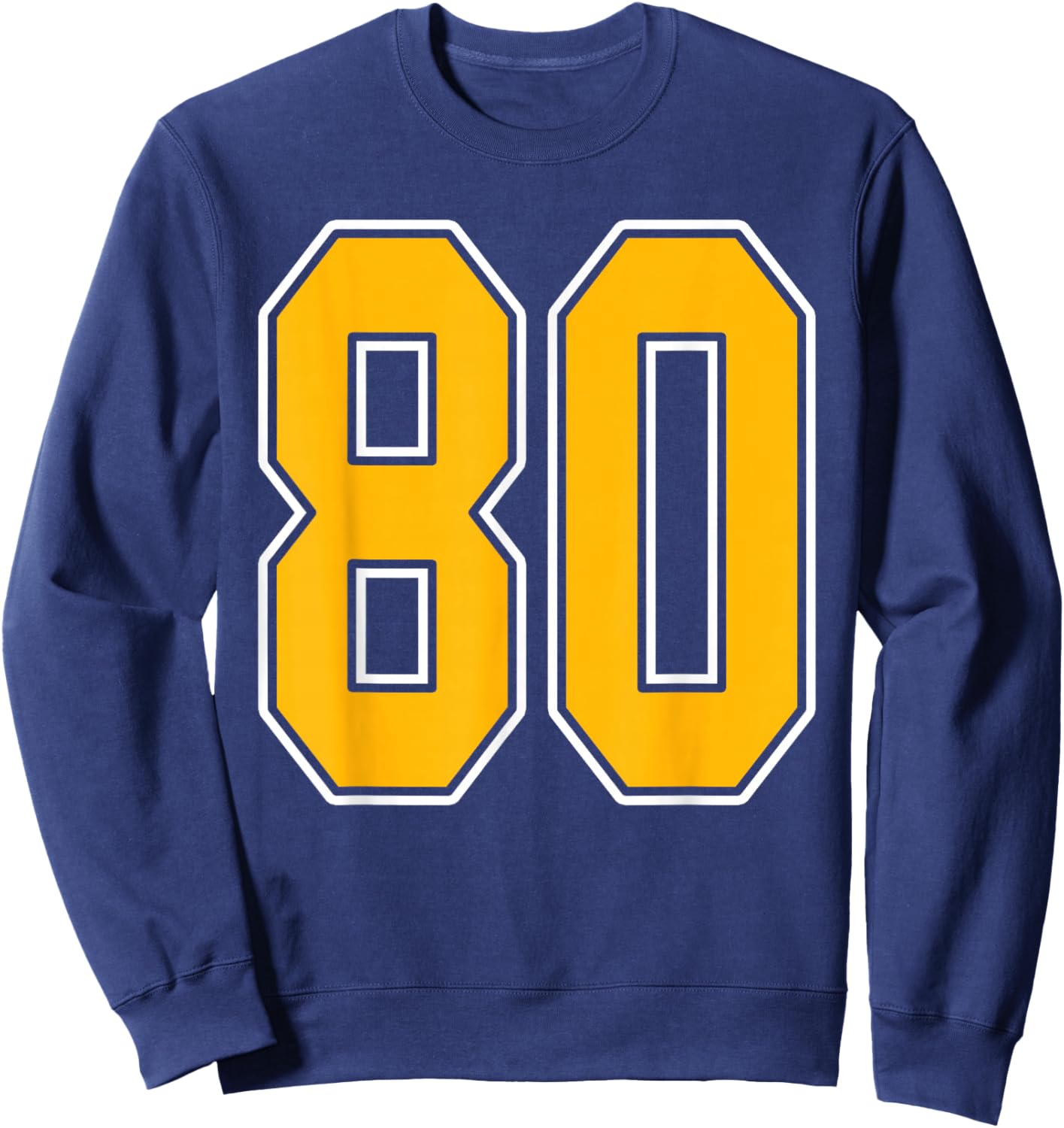 Gold and White Sports Number 80 Jersey Uniform Player Sweatshirt - Sweatshirt | Navy