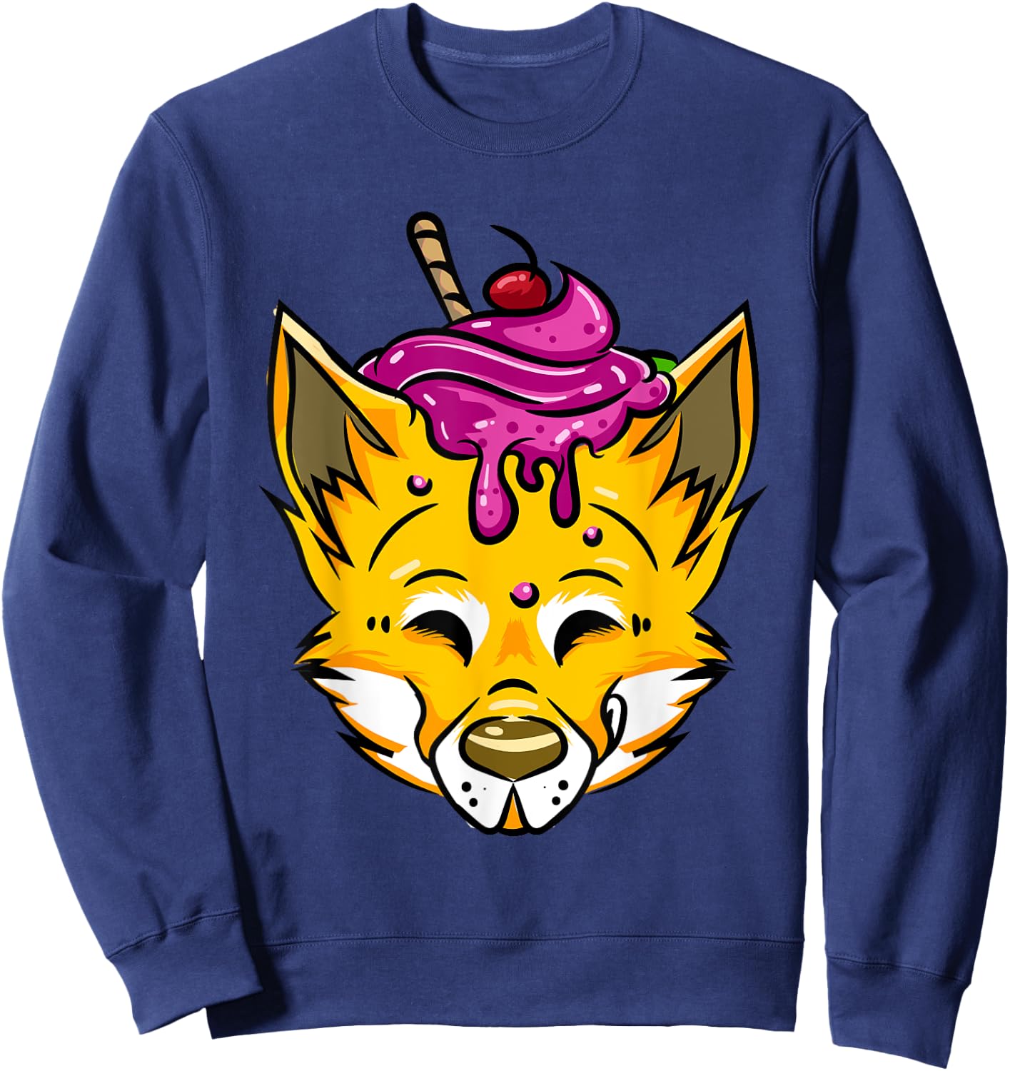 Furry Shirt Funny Fox Wolf Ice Cream Sundae Fursona Gift Women Kids Sweatshirt - Sweatshirt | Navy