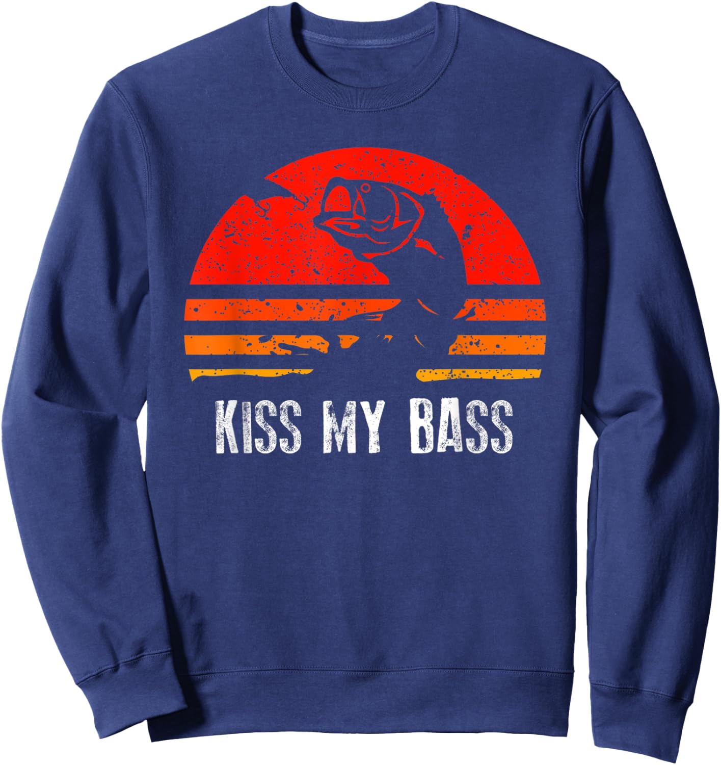 Retro Fishing Shirt Kiss My Bass Vintage Gift Sweatshirt - Sweatshirt | Navy