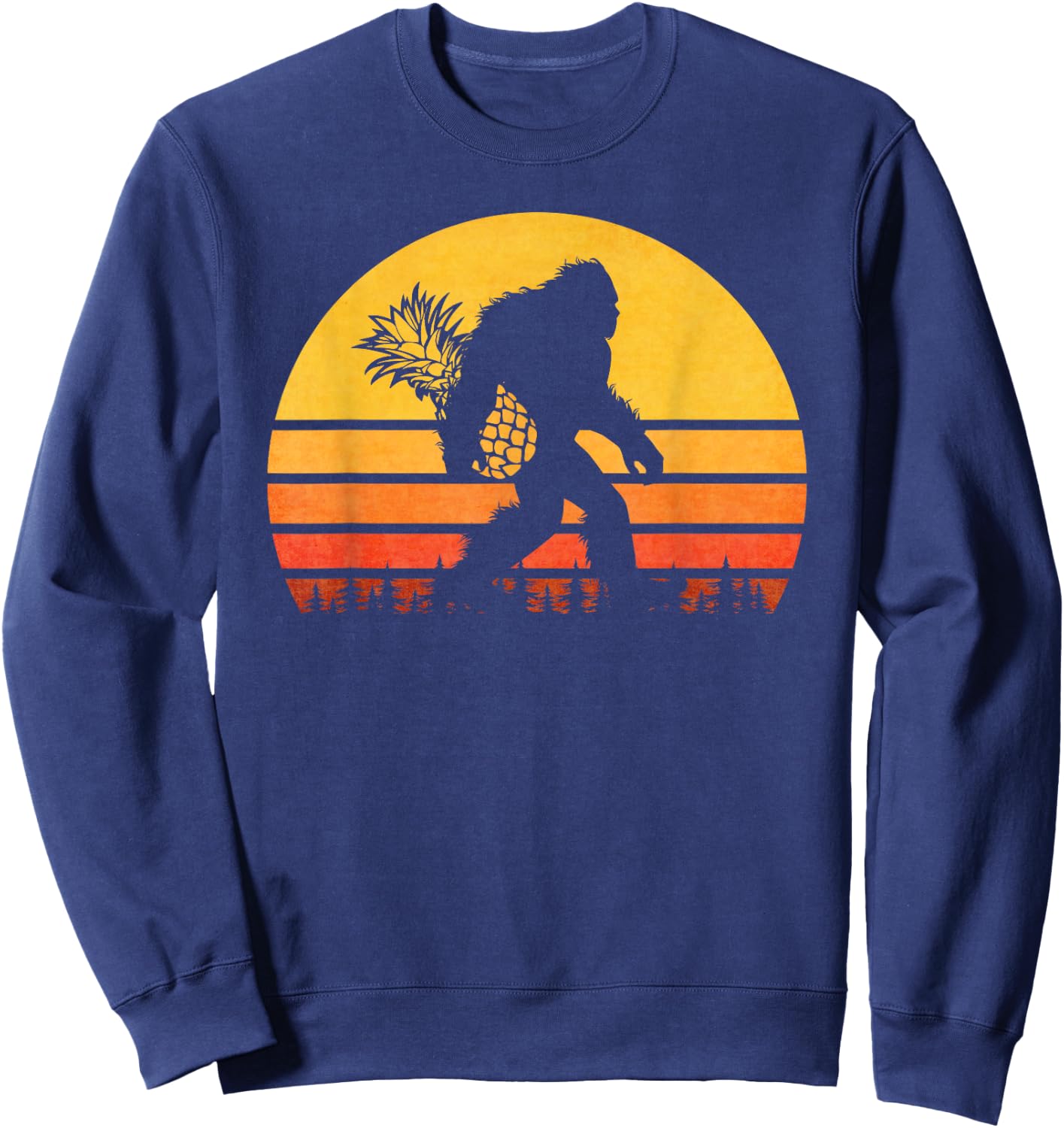 Retro Bigfoot Pineapple , Sasquatch With Fruit Sweatshirt - Sweatshirt | Navy