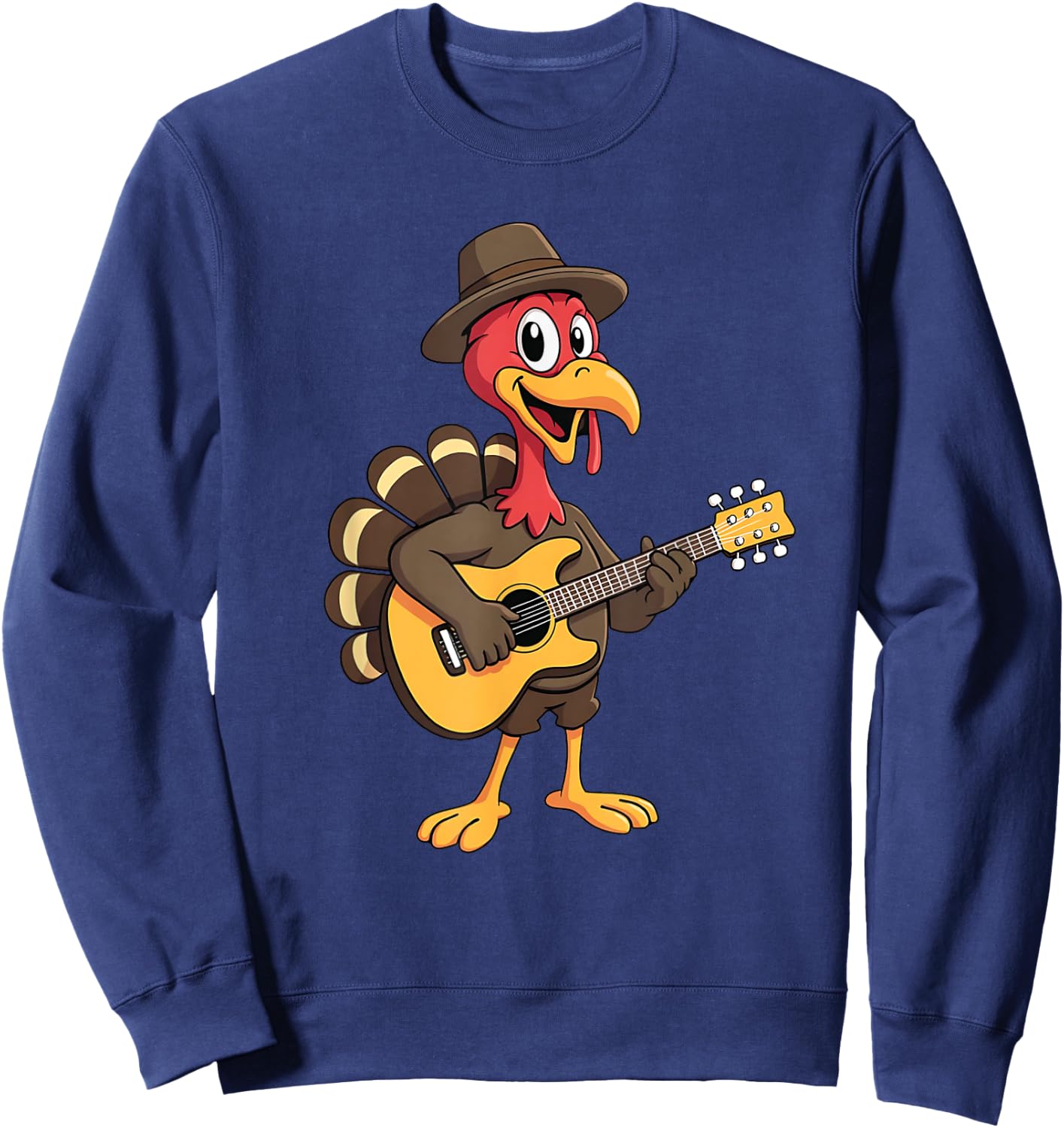 Funny Thanksgiving Guitarist Musician Turkey Playing Guitar Sweatshirt - Sweatshirt | Navy