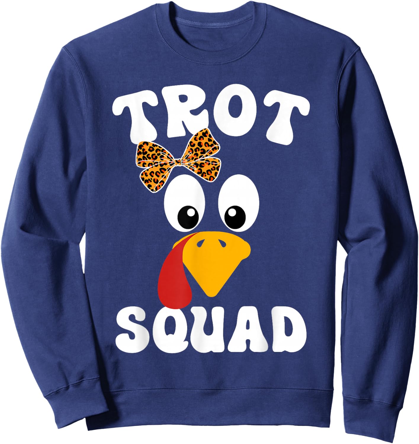 Thanksgiving Leopard Coquette Bow Running Turkey Trot Squad Sweatshirt - Sweatshirt | Navy