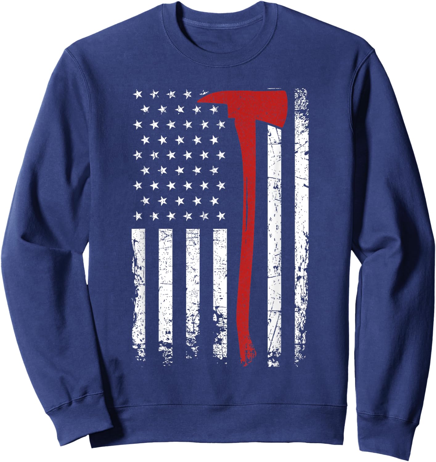 Wildland Firefighter Axe American Flag Thin Red Line Fireman Sweatshirt - Sweatshirt | Navy