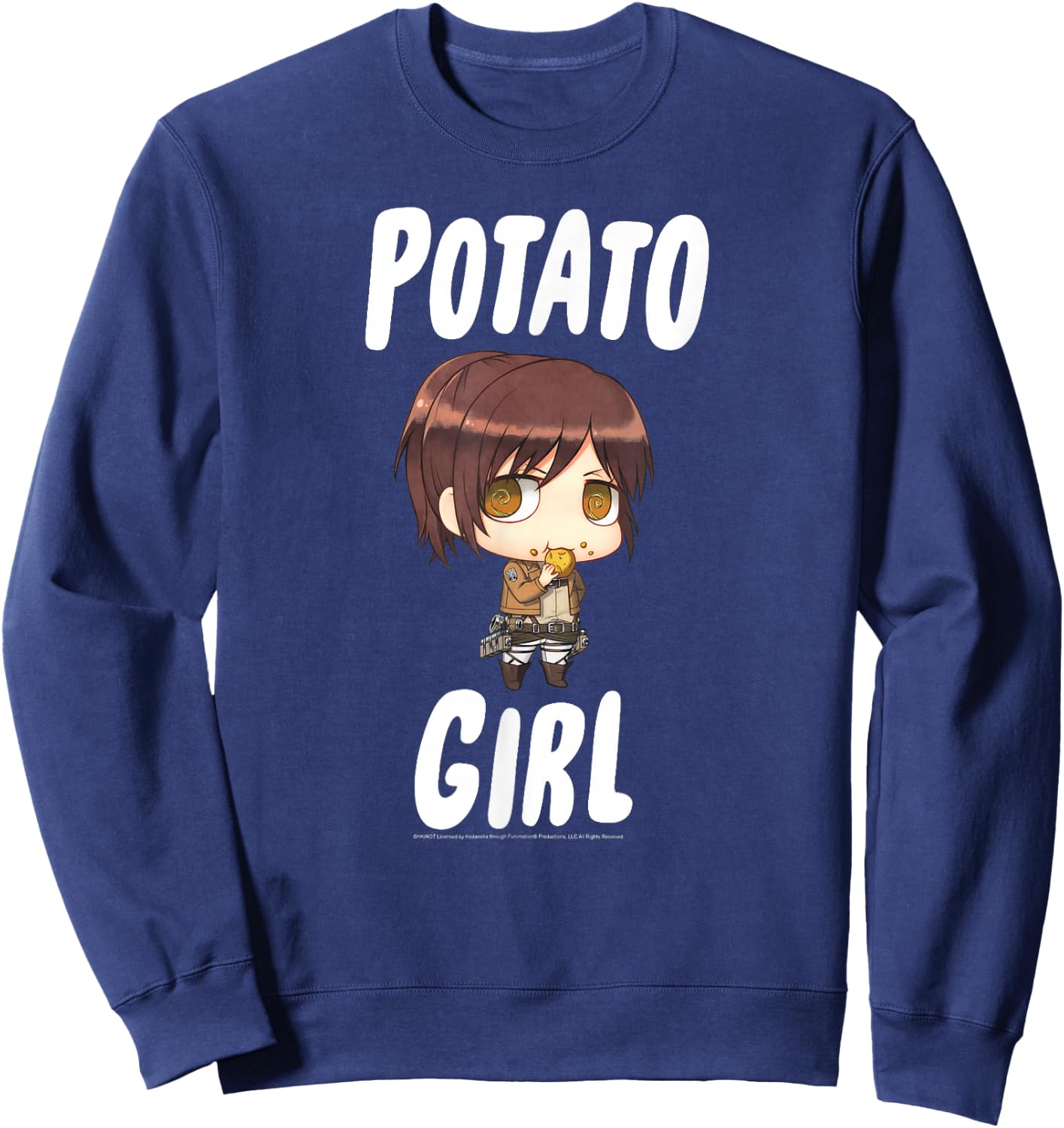 Attack on Titan Potato Girl Chibi AOT Anime Sweatshirt - Sweatshirt | Navy